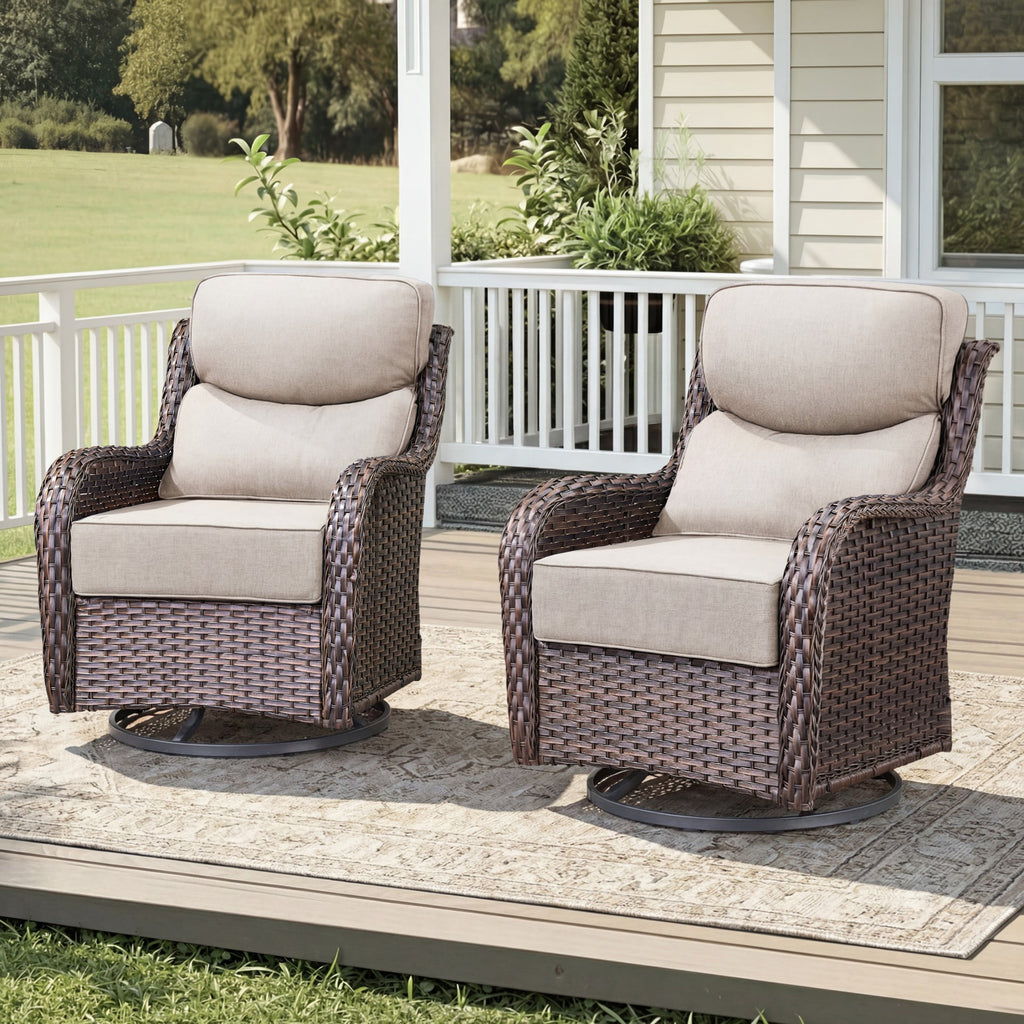 Unnifurnzi Outdoor Swivel Glider Patio Chairs Patio Swivel Chairs Set of 2 with 6 Inch Thick Cushions High Back Patio Chairs for Deck Porch Poolside Balcony