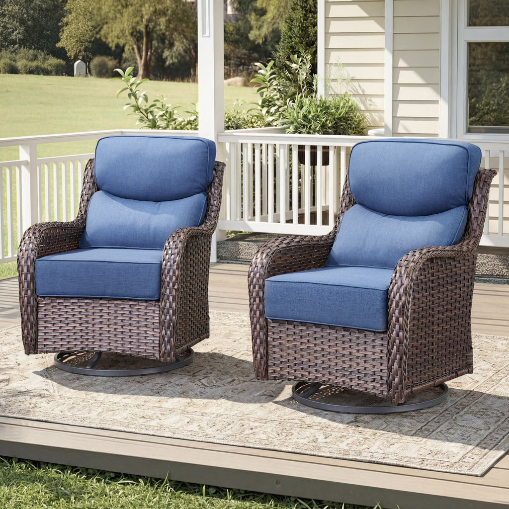 Unnifurnzi Outdoor Swivel Glider Patio Chairs Patio Swivel Chairs Set of 2 with 6 Inch Thick Cushions High Back Patio Chairs for Deck Porch Poolside Balcony