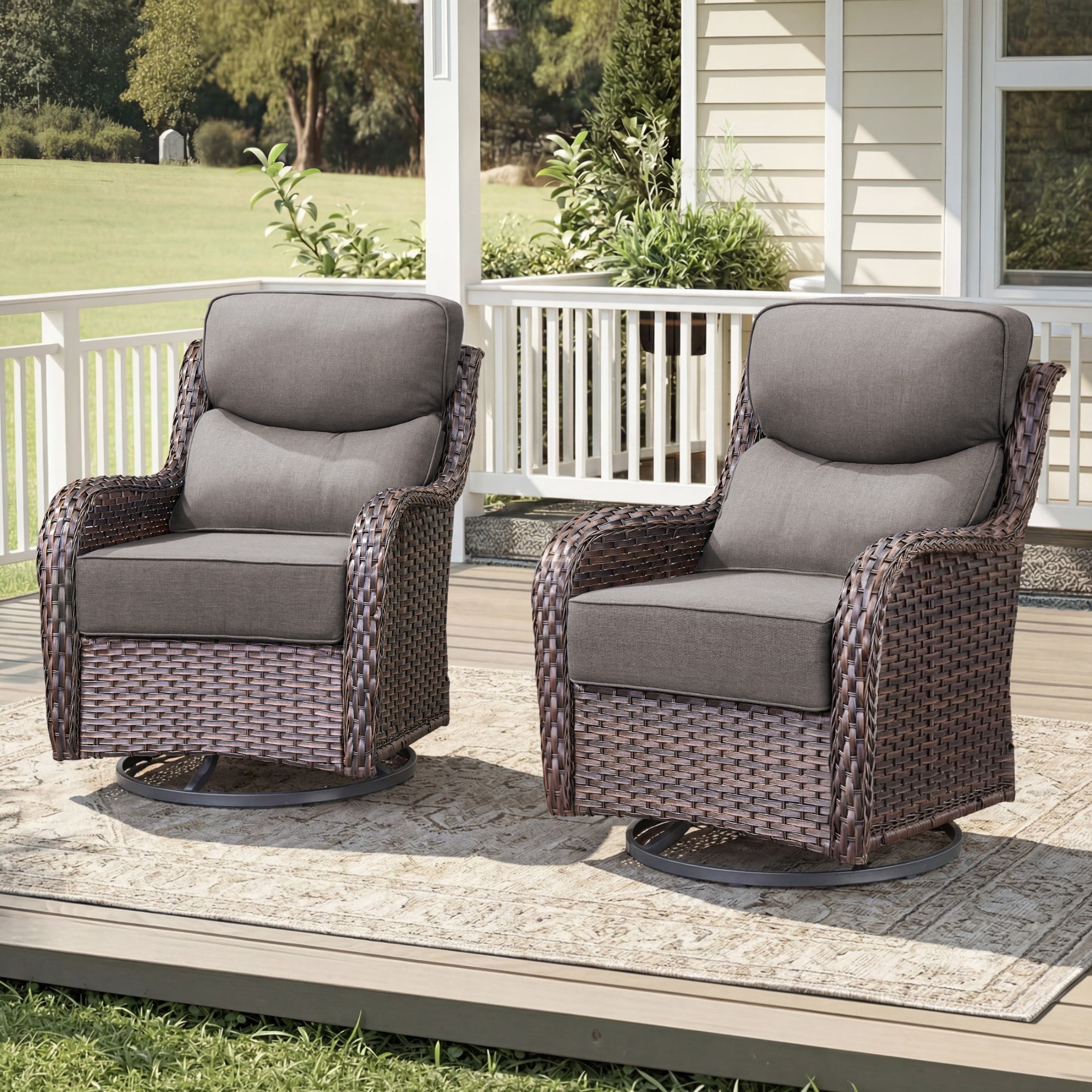 Unnifurnzi Outdoor Swivel Glider Patio Chairs Patio Swivel Chairs Set of 2 with 6 Inch Thick Cushions High Back Patio Chairs for Deck Porch Poolside Balcony