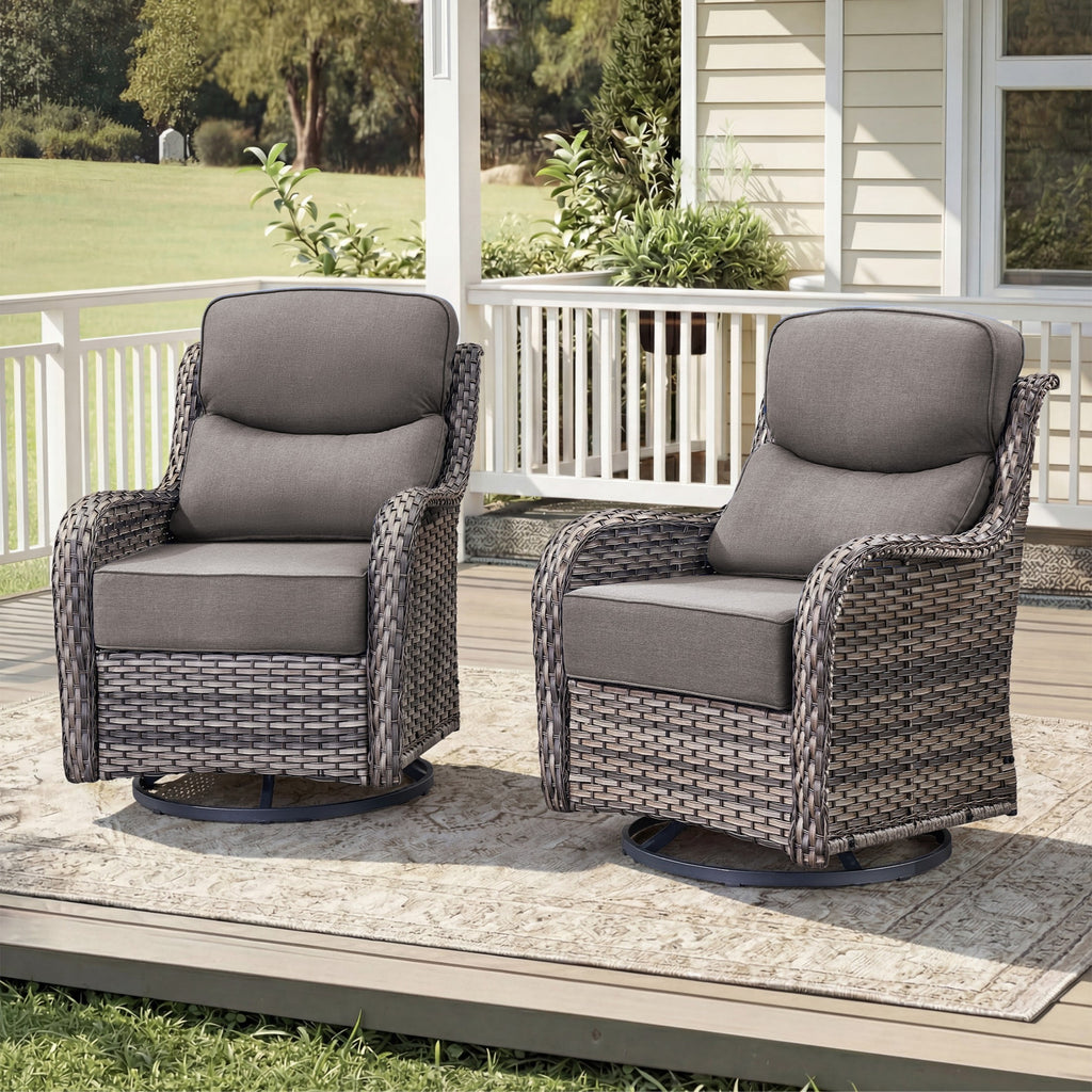 Unnifurnzi Outdoor Swivel Glider Patio Chairs Patio Swivel Chairs Set of 2 with 6 Inch Thick Cushions High Back Patio Chairs for Deck Porch Poolside Balcony
