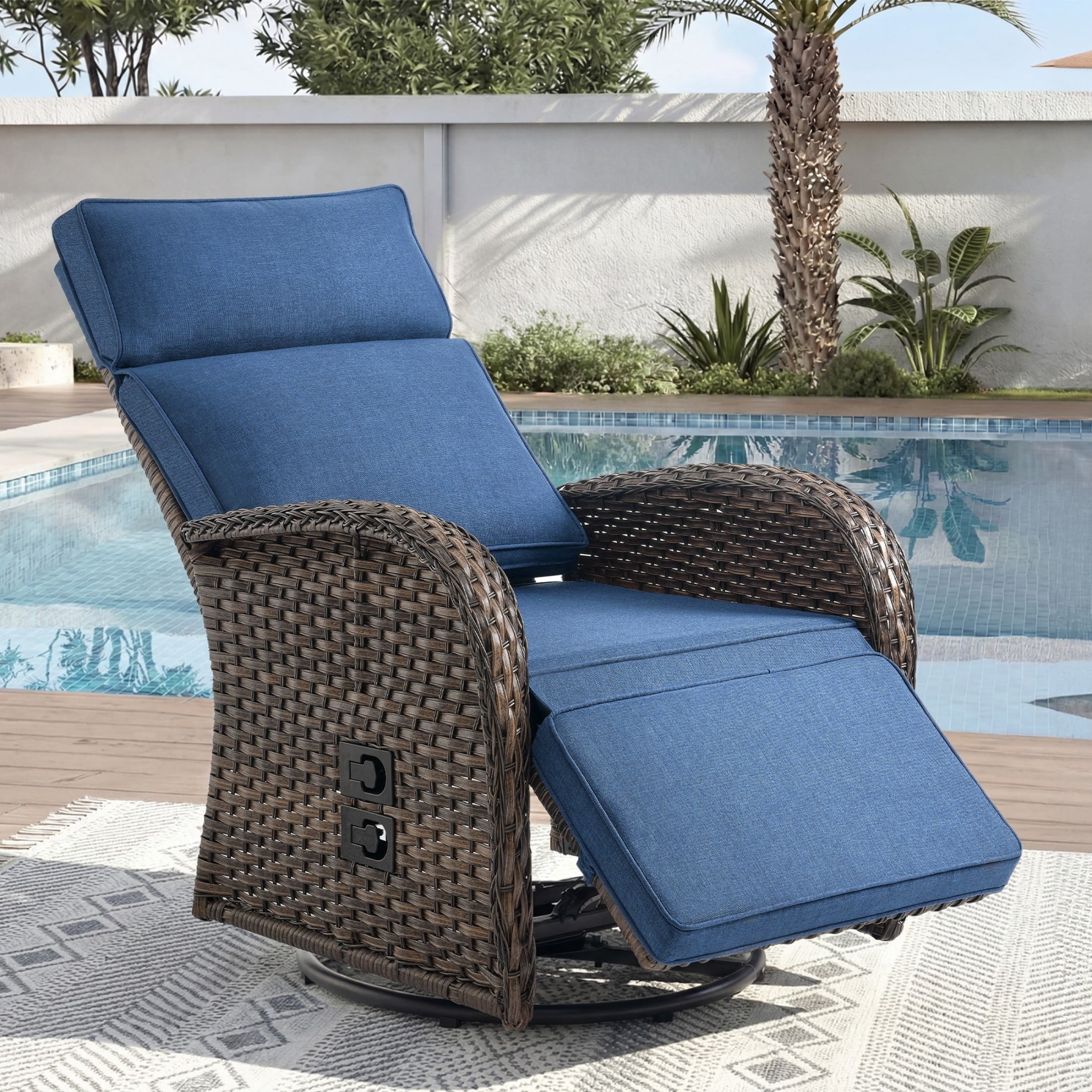 Unnifurnzi Outdoor Recliner Chair-Reclining Patio Chair with Adjustable Back & Footrest 135° Lay Flat Outdoor Recliners for Patio Poolside Backyard