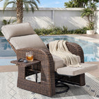 Unnifurnzi Outdoor Swivel Recliner Chair-Reclining Patio Chair with Adjustable Back & Footrest Outdoor Recliners Flip-Up Side Table for Patio Poolside Backyard