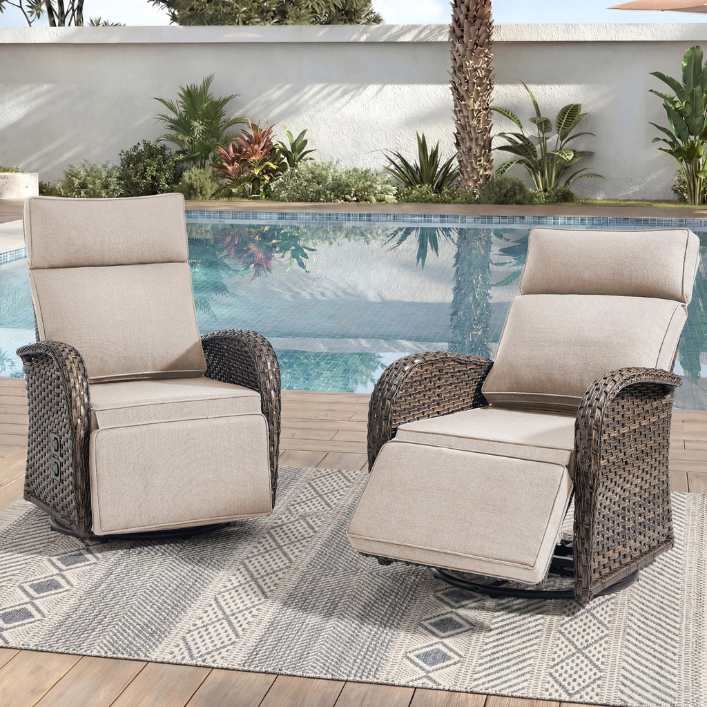 Unnifurnzi Outdoor Recliner Chair-Reclining Patio Chair with Adjustable Back & Footrest 135° Lay Flat Outdoor Recliners for Patio Poolside Backyard