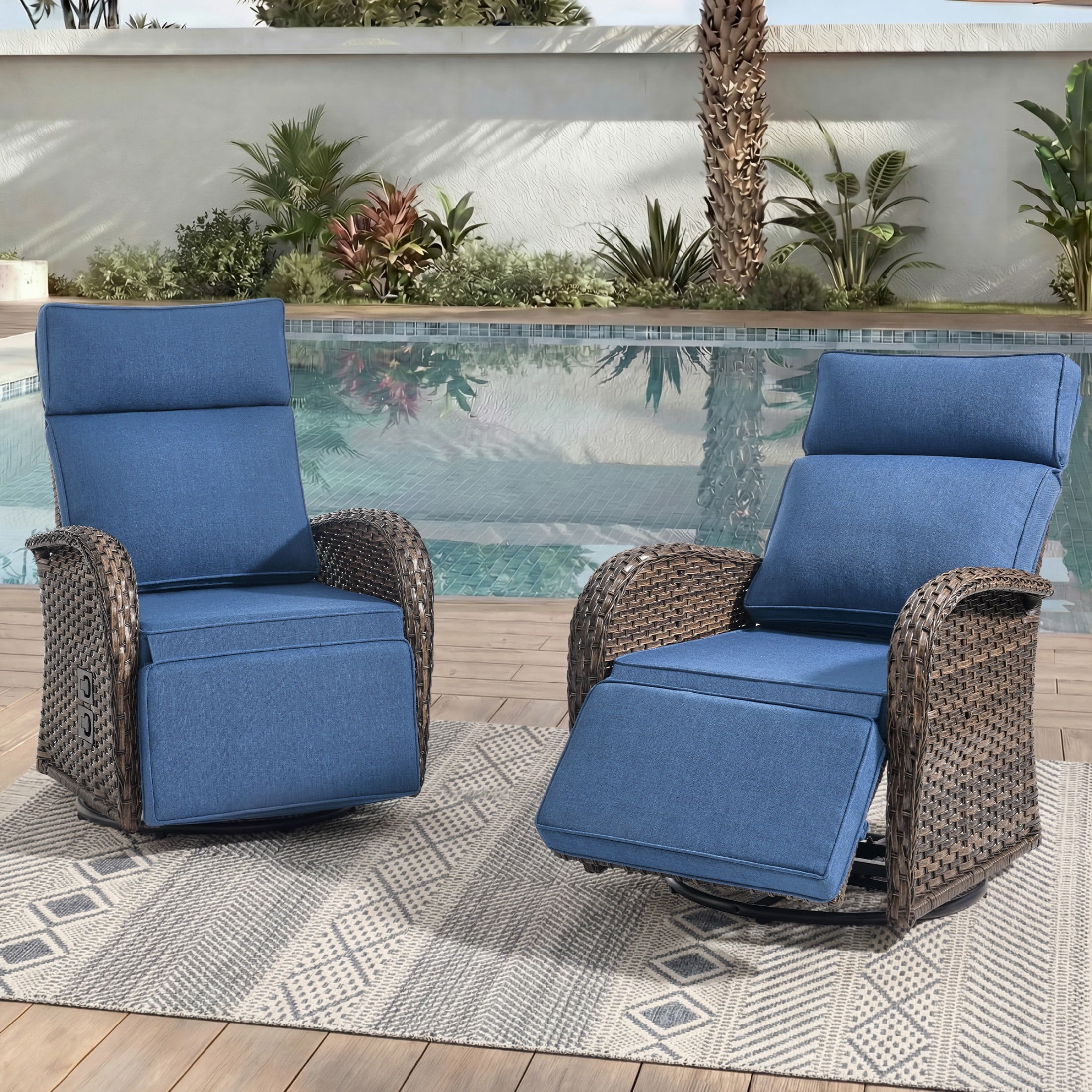 Unnifurnzi Outdoor Recliner Chair-Reclining Patio Chair with Adjustable Back & Footrest 135° Lay Flat Outdoor Recliners for Patio Poolside Backyard