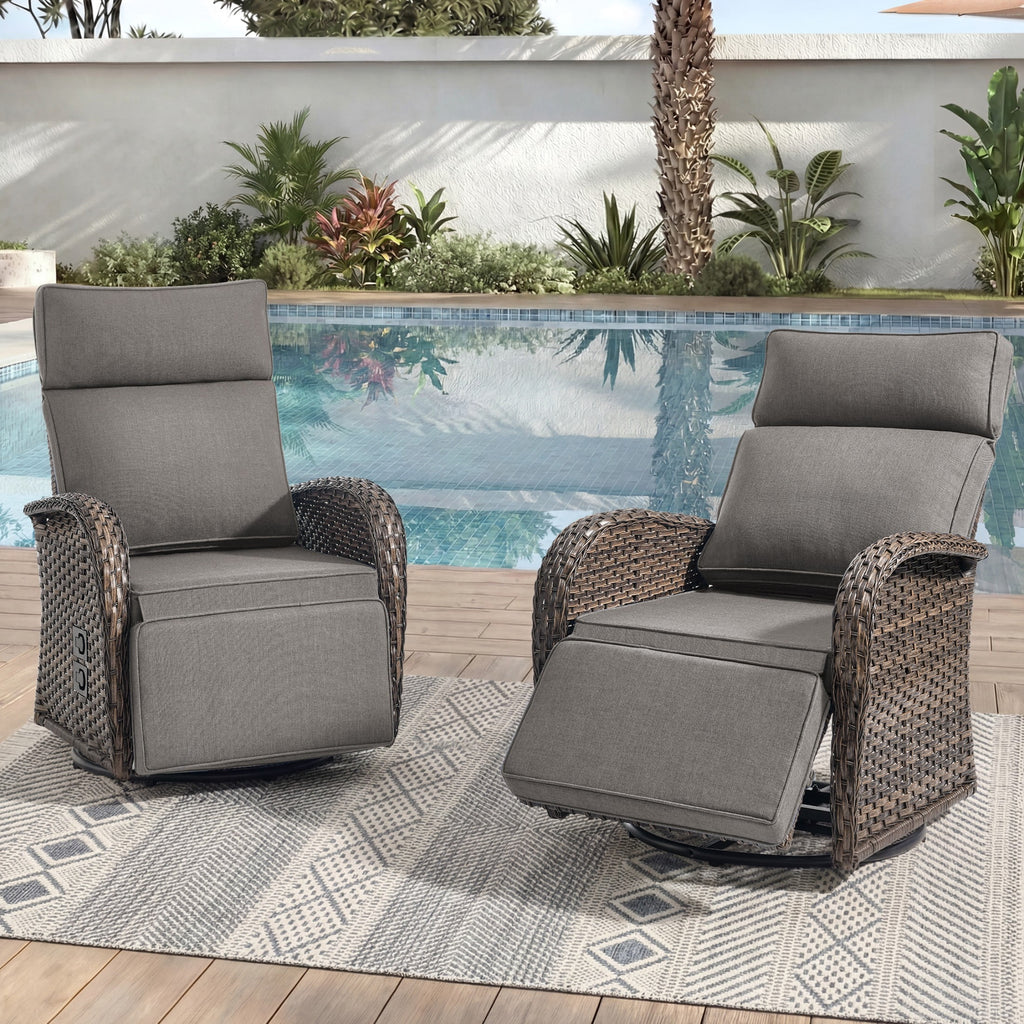 Unnifurnzi Outdoor Recliner Chair-Reclining Patio Chair with Adjustable Back & Footrest 135° Lay Flat Outdoor Recliners for Patio Poolside Backyard