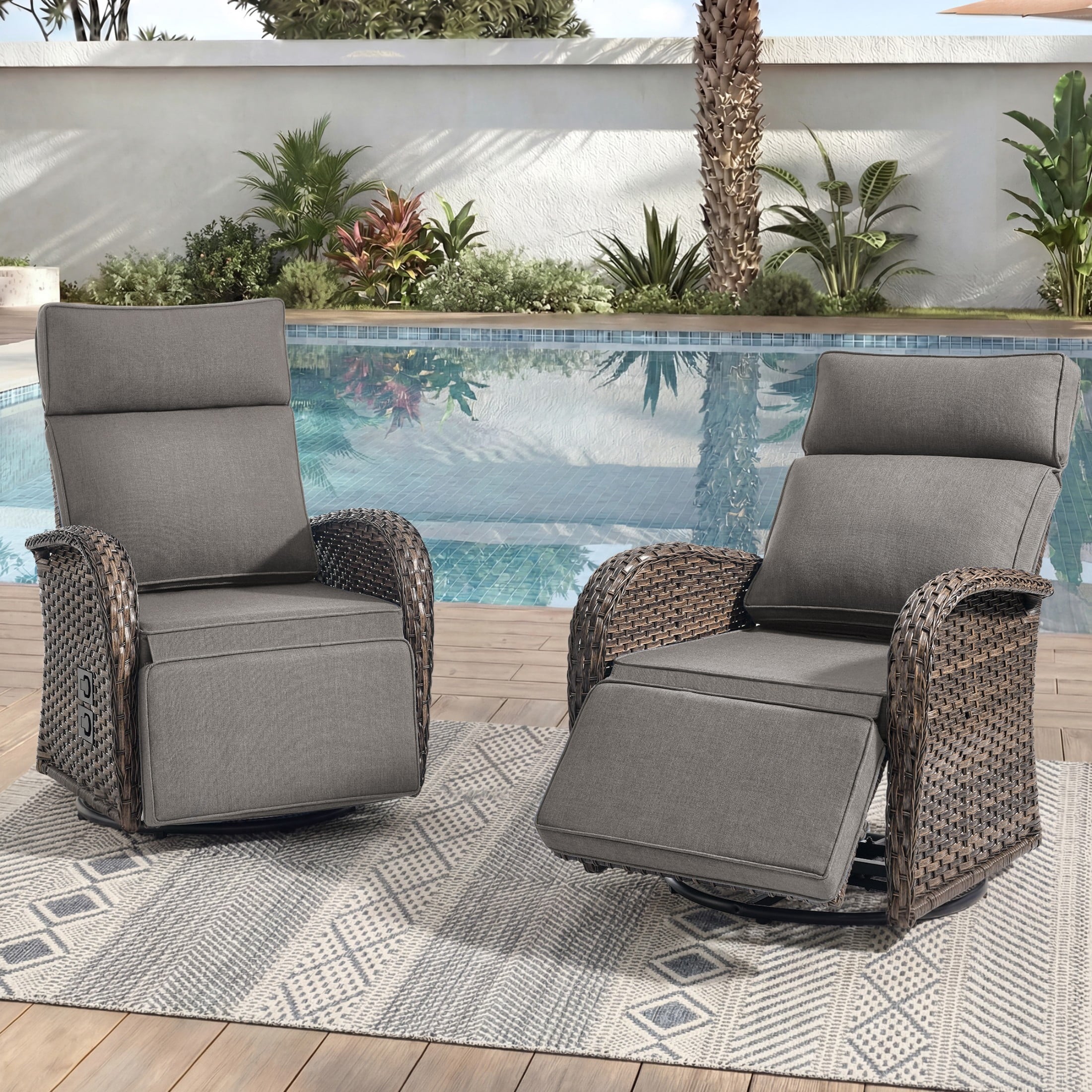 Unnifurnzi Outdoor Recliner Chair-Reclining Patio Chair with Adjustable Back & Footrest 135° Lay Flat Outdoor Recliners for Patio Poolside Backyard