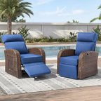 Unnifurnzi Outdoor Swivel Recliner Chair-Reclining Patio Chair with Adjustable Back & Footrest Outdoor Recliners Flip-Up Side Table for Patio Poolside Backyard