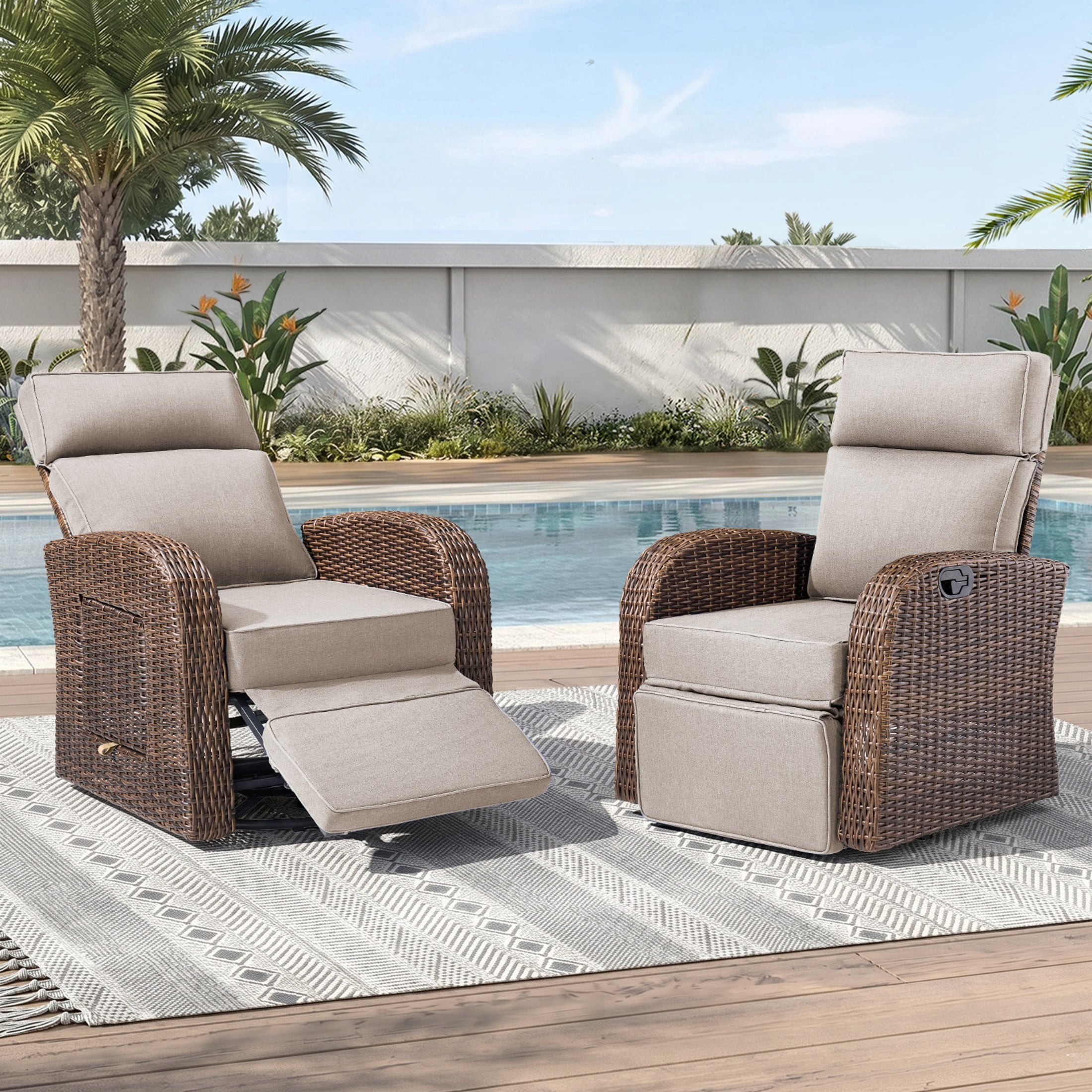 Unnifurnzi Outdoor Swivel Recliner Chair-Reclining Patio Chair with Adjustable Back & Footrest Outdoor Recliners Flip-Up Side Table for Patio Poolside Backyard