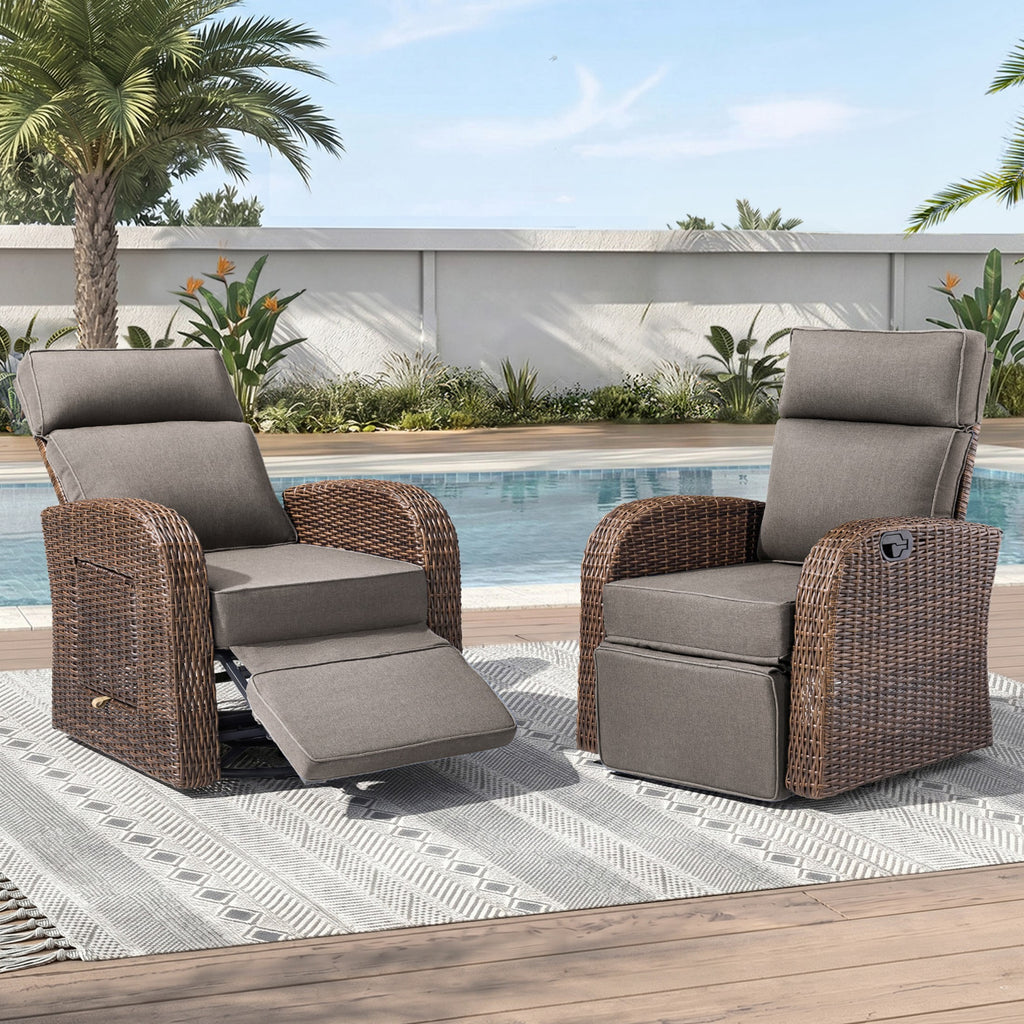 Unnifurnzi Outdoor Swivel Recliner Chair-Reclining Patio Chair with Adjustable Back & Footrest Outdoor Recliners Flip-Up Side Table for Patio Poolside Backyard