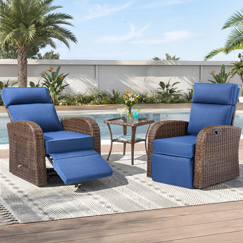 Unnifurnzi Outdoor Swivel Recliner Chair-Reclining Patio Chair with Adjustable Back & Footrest Outdoor Recliners Flip-Up Side Table for Patio Poolside Backyard