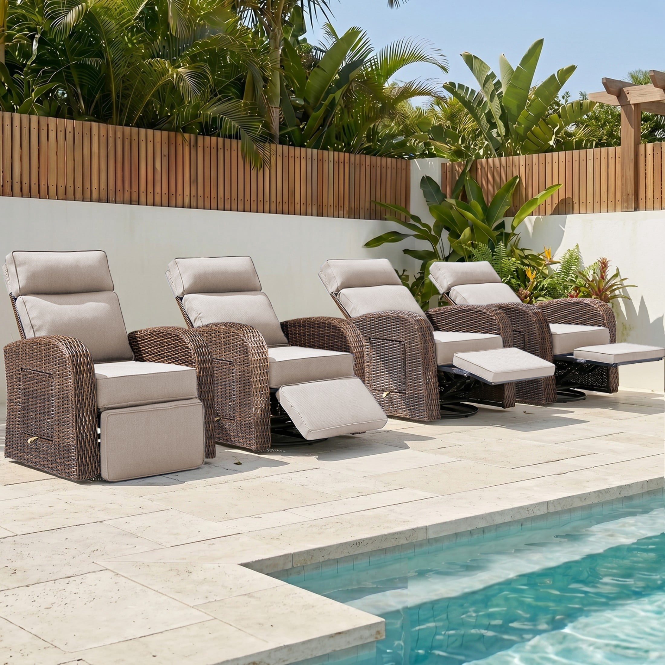 Unnifurnzi Outdoor Swivel Recliner Chair-Reclining Patio Chair with Adjustable Back & Footrest Outdoor Recliners Flip-Up Side Table for Patio Poolside Backyard
