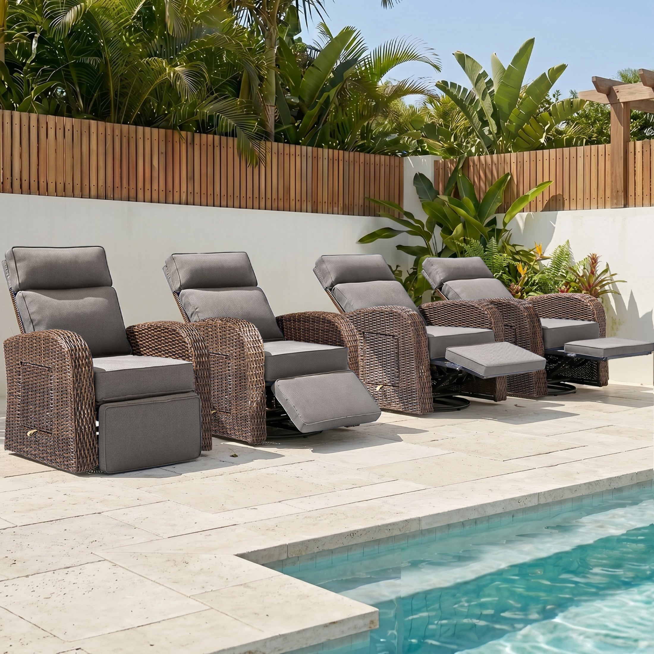 Unnifurnzi Outdoor Swivel Recliner Chair-Reclining Patio Chair with Adjustable Back & Footrest Outdoor Recliners Flip-Up Side Table for Patio Poolside Backyard