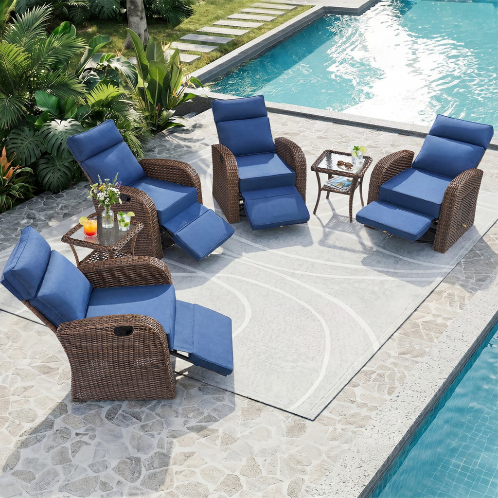 Unnifurnzi Outdoor Swivel Recliner Chair-Reclining Patio Chair with Adjustable Back & Footrest Outdoor Recliners Flip-Up Side Table for Patio Poolside Backyard