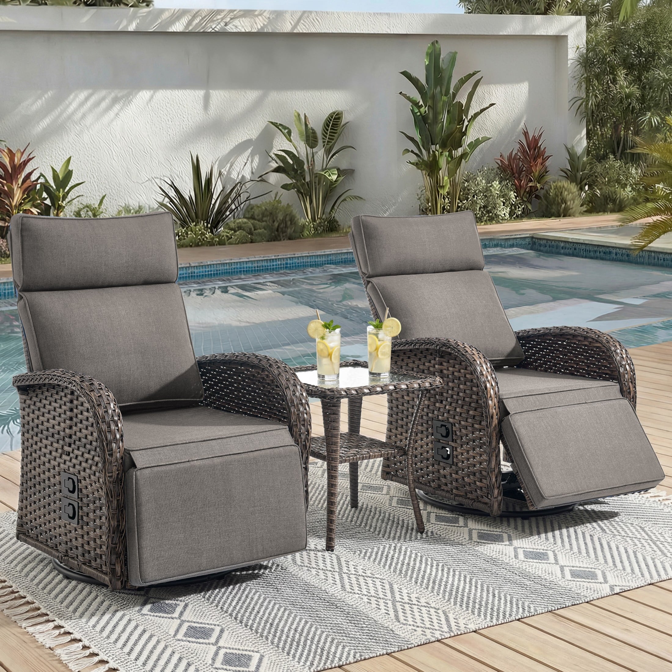 Unnifurnzi Outdoor Recliner Chair-Reclining Patio Chair with Adjustable Back & Footrest 135° Lay Flat Outdoor Recliners for Patio Poolside Backyard