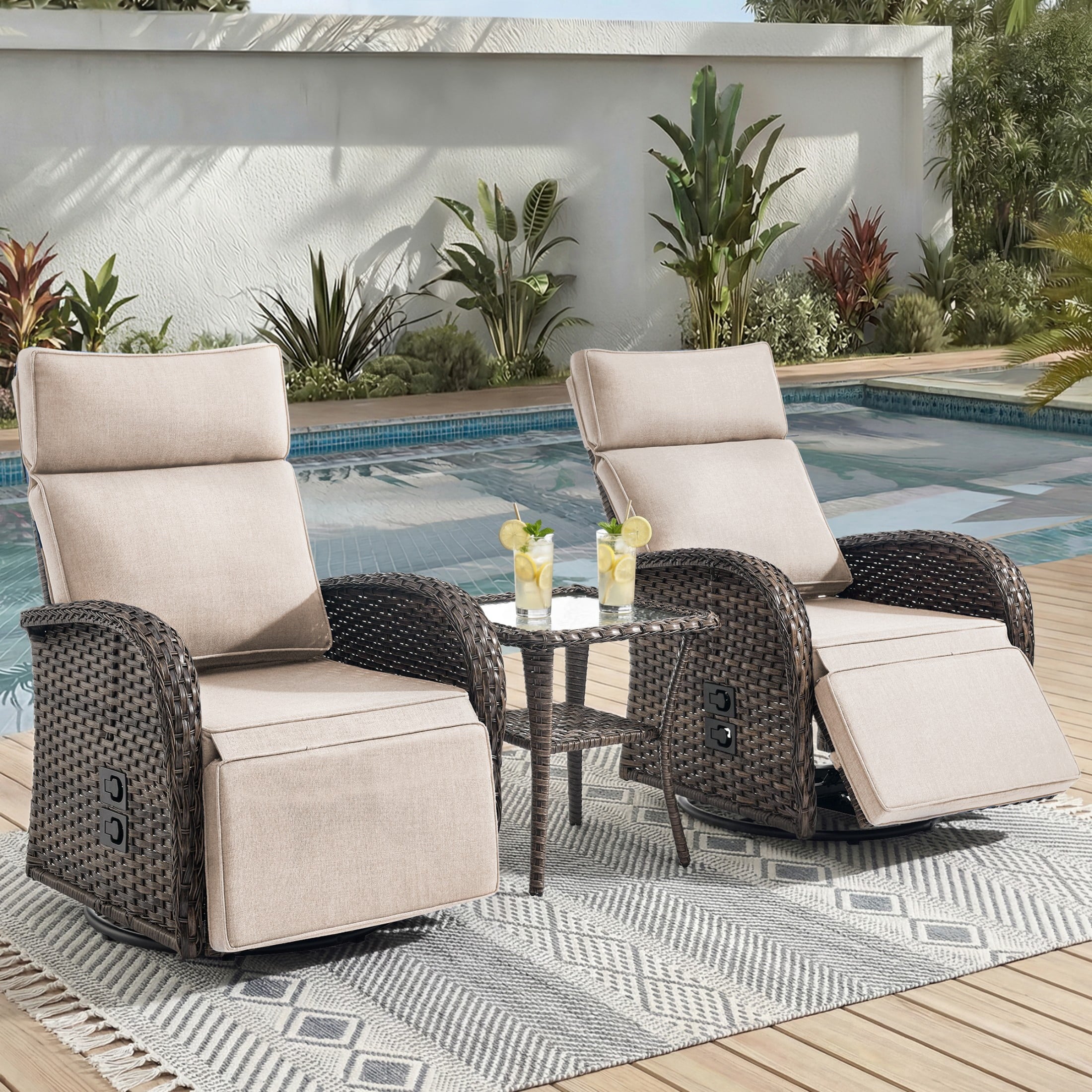 Unnifurnzi Outdoor Recliner Chair-Reclining Patio Chair with Adjustable Back & Footrest 135° Lay Flat Outdoor Recliners for Patio Poolside Backyard