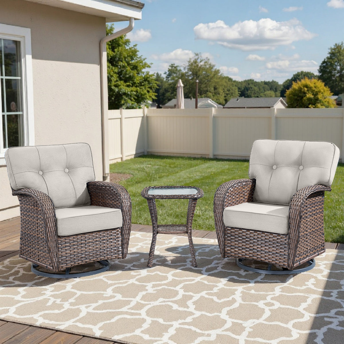 Unnifurnzi Outdoor Swivel Rocker Chairs Set of 2-Swivel Patio Chairs with 5" Thick Cushions Patio Chairs for Deck Porch Poolside Balcony