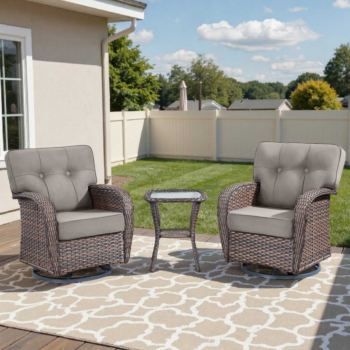 Unnifurnzi Outdoor Swivel Rocker Chairs Set of 2-Swivel Patio Chairs with 5" Thick Cushions Patio Chairs for Deck Porch Poolside Balcony