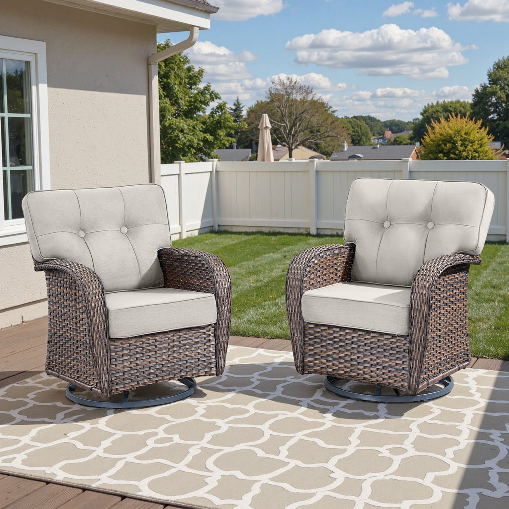Unnifurnzi Outdoor Swivel Rocker Chairs Set of 2-Swivel Patio Chairs with 5" Thick Cushions Patio Chairs for Deck Porch Poolside Balcony