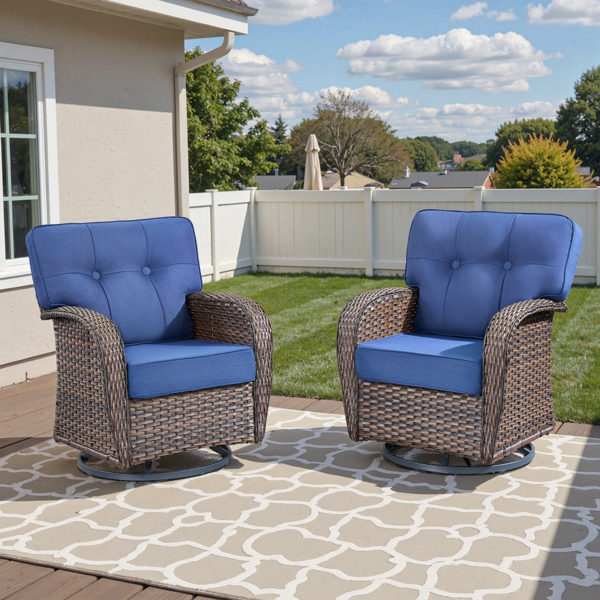 Unnifurnzi Outdoor Swivel Rocker Chairs Set of 2-Swivel Patio Chairs with 5" Thick Cushions Patio Chairs for Deck Porch Poolside Balcony