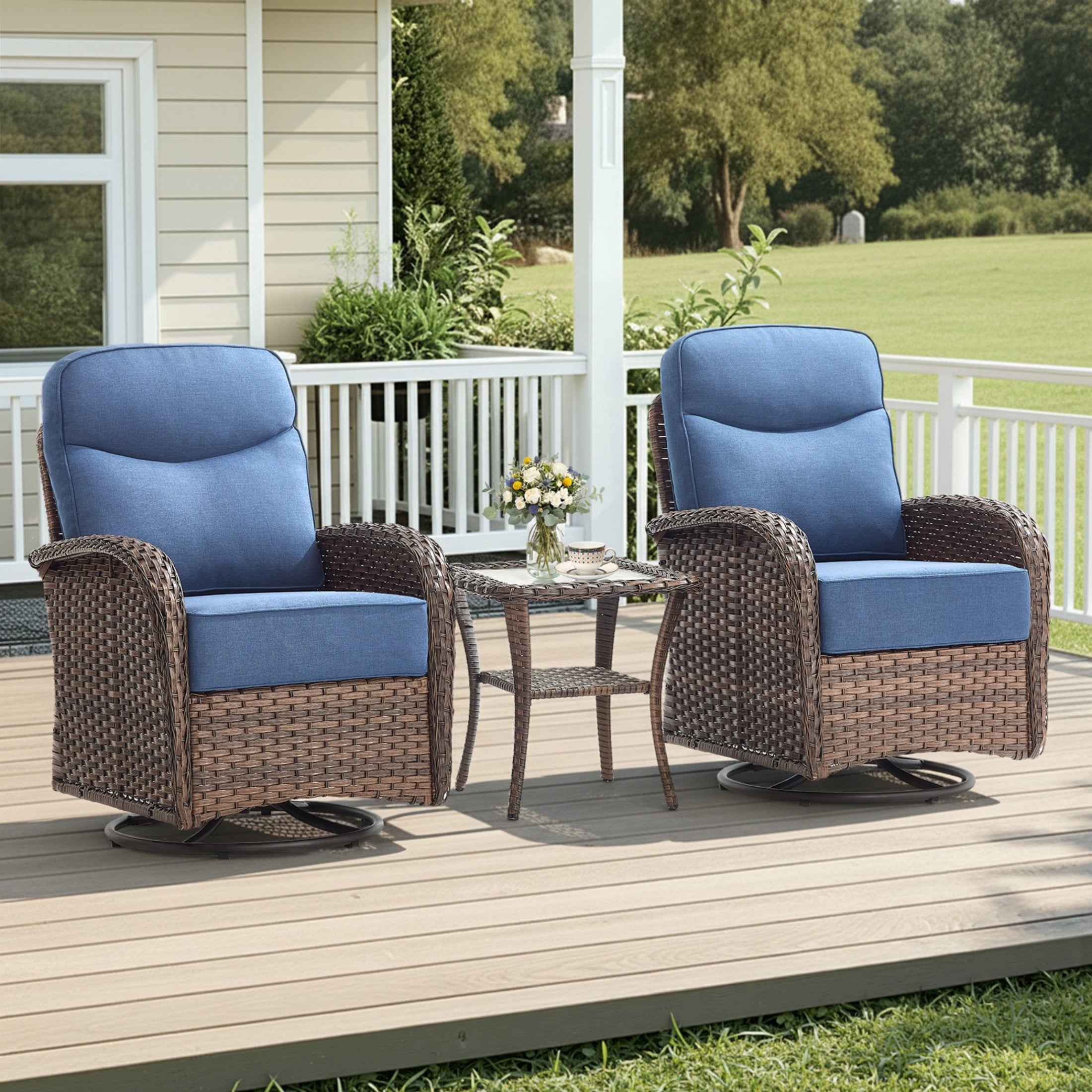 Unnifurnzi Outdoor Swivel Rocker Patio Chairs-6'' Thick Cushions Outdoor Rocking Chairs Set of 2 with Patio Side Table Patio Table and Chairs for Deck Porch Garden Balcony Poolside