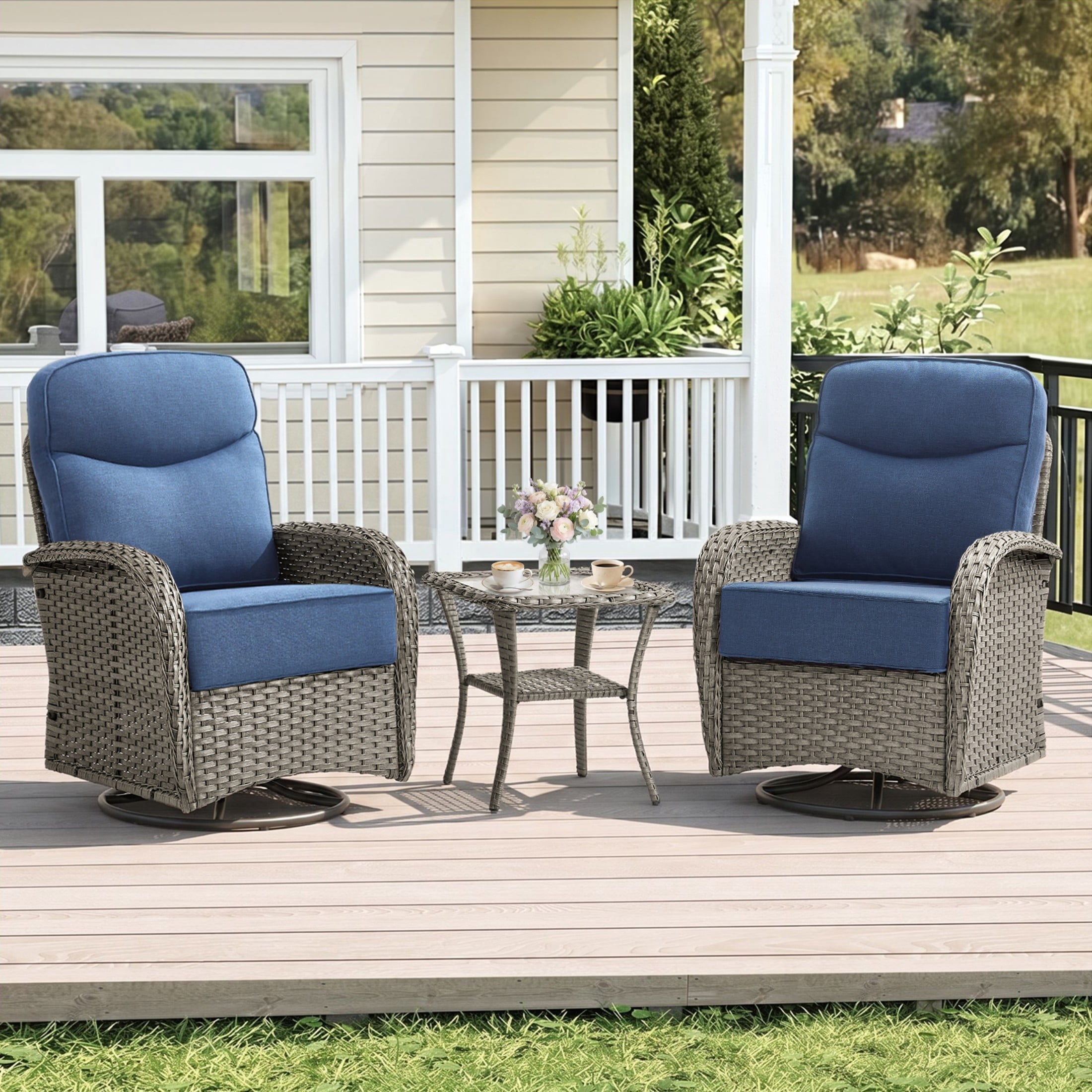 Unnifurnzi Outdoor Swivel Rocker Patio Chairs-6'' Thick Cushions Outdoor Rocking Chairs Set of 2 with Patio Side Table Patio Table and Chairs for Deck Porch Garden Balcony Poolside