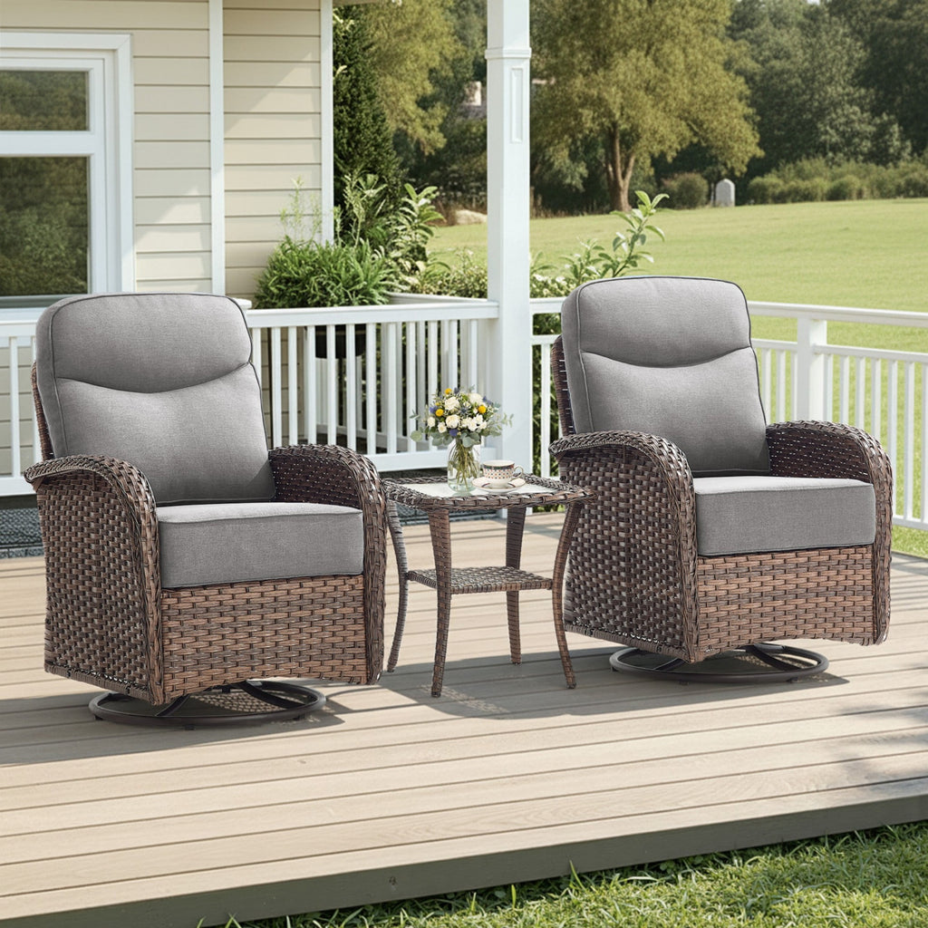 Unnifurnzi Outdoor Swivel Rocker Patio Chairs-6'' Thick Cushions Outdoor Rocking Chairs Set of 2 with Patio Side Table Patio Table and Chairs for Deck Porch Garden Balcony Poolside