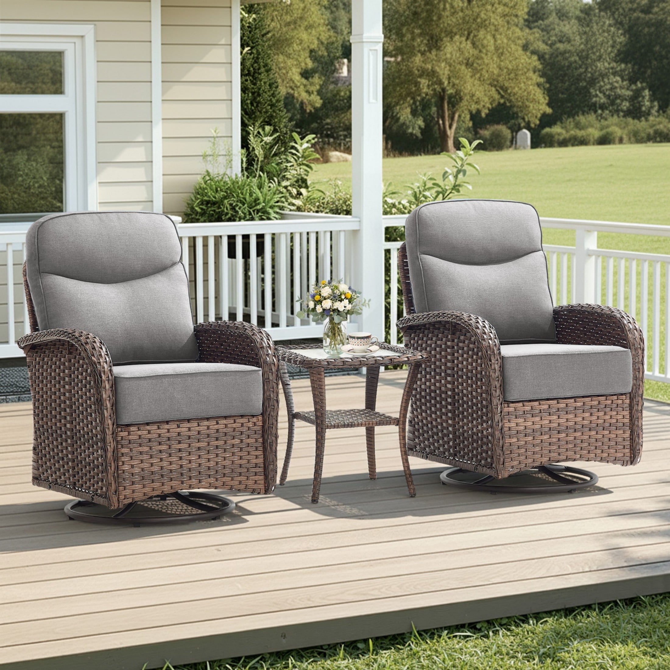Unnifurnzi Outdoor Swivel Rocker Patio Chairs-6'' Thick Cushions Outdoor Rocking Chairs Set of 2 with Patio Side Table Patio Table and Chairs for Deck Porch Garden Balcony Poolside