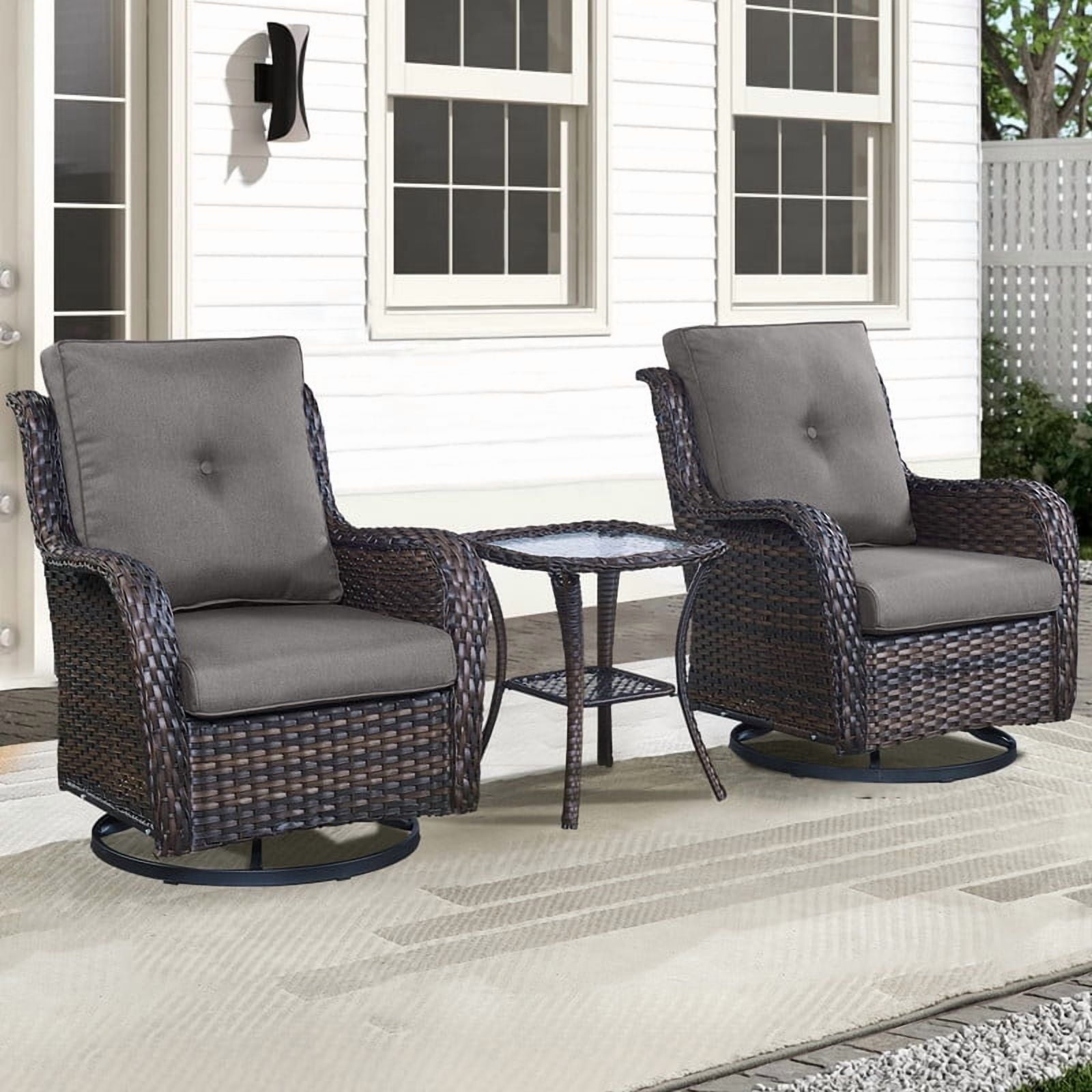 Unnifurnzi Outdoor Swivel Rocker Patio Chairs-Wicker Patio Swivel Chai