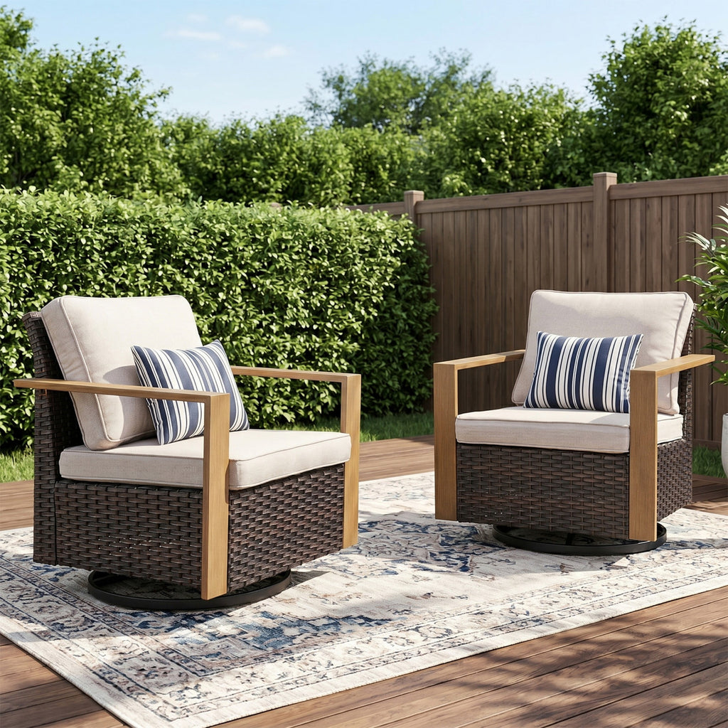 Unnifurnzi Outdoor Swivel Rocker Patio Chairs Set of 2-All Weather Wicker Swivel Patio Chairs Outdoor Chairs for Deck Porch Poolside Balcony