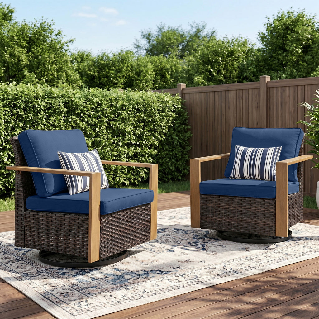 Unnifurnzi Outdoor Swivel Rocker Patio Chairs Set of 2-All Weather Wicker Swivel Patio Chairs Outdoor Chairs for Deck Porch Poolside Balcony