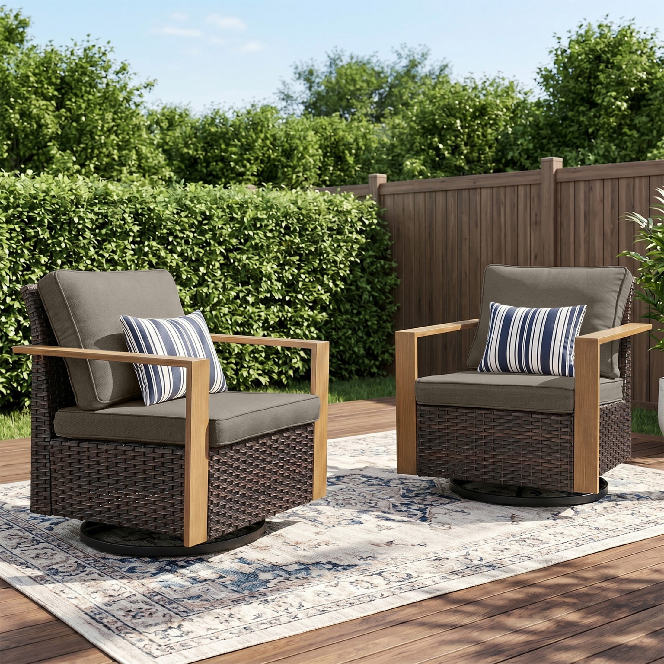 Unnifurnzi Outdoor Swivel Rocker Patio Chairs Set of 2-All Weather Wicker Swivel Patio Chairs Outdoor Chairs for Deck Porch Poolside Balcony