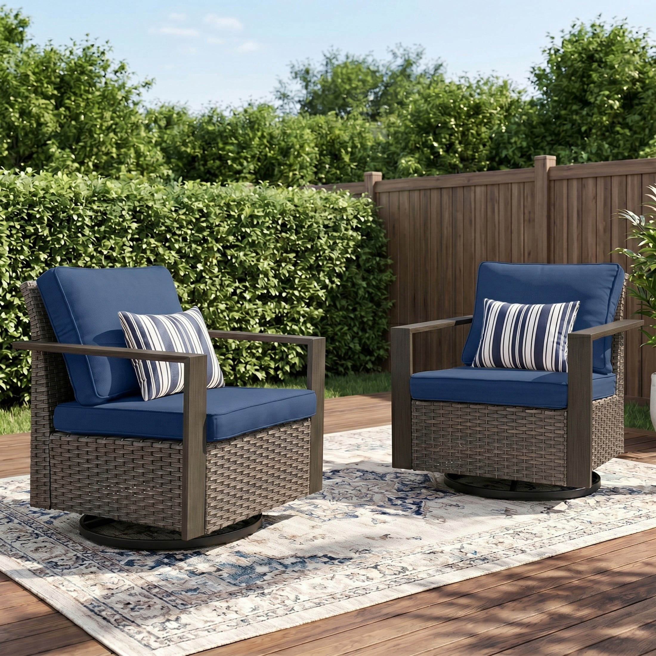 Unnifurnzi Outdoor Swivel Rocker Patio Chairs Set of 2-All Weather Wicker Swivel Patio Chairs Outdoor Chairs for Deck Porch Poolside Balcony