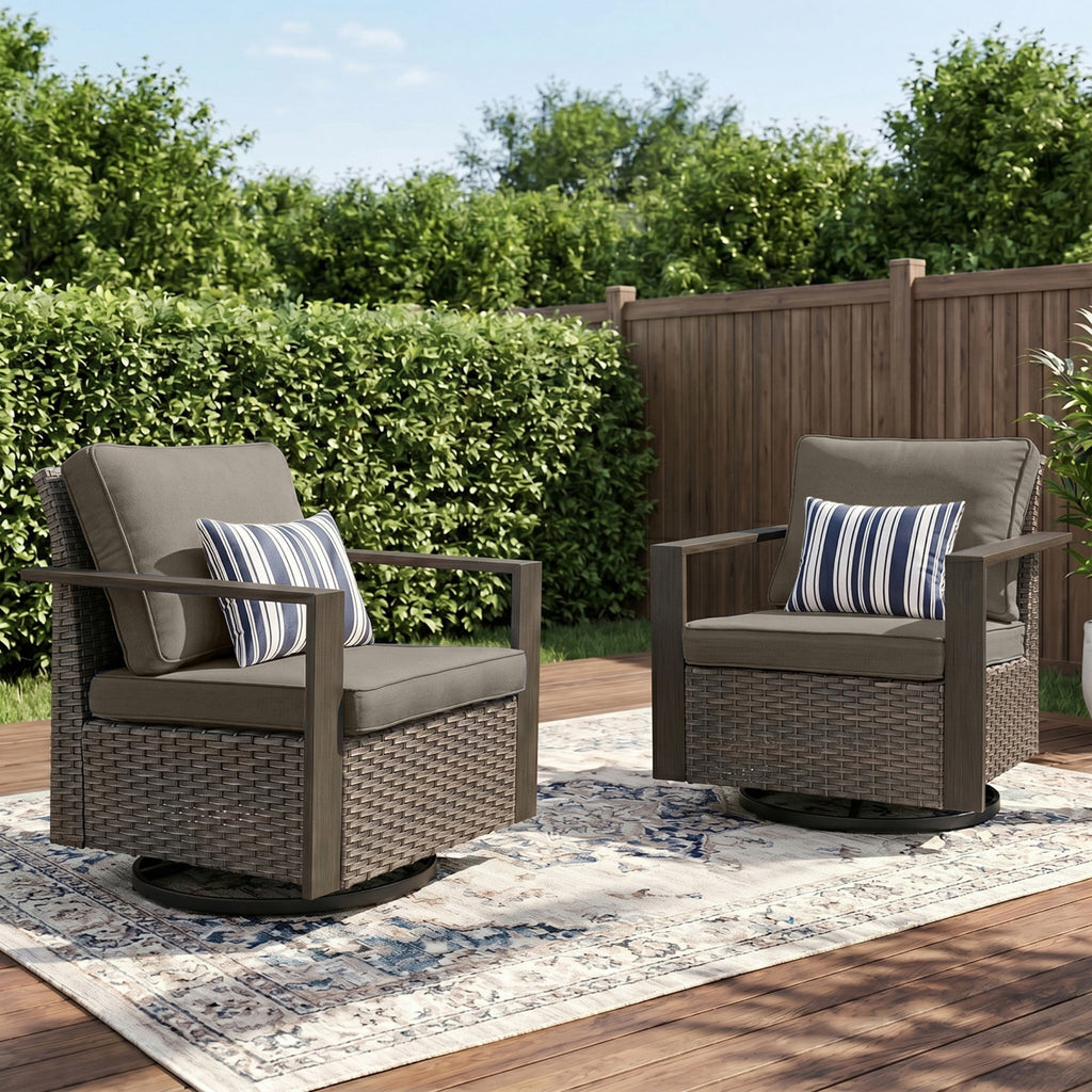 Unnifurnzi Outdoor Swivel Rocker Patio Chairs Set of 2-All Weather Wicker Swivel Patio Chairs Outdoor Chairs for Deck Porch Poolside Balcony