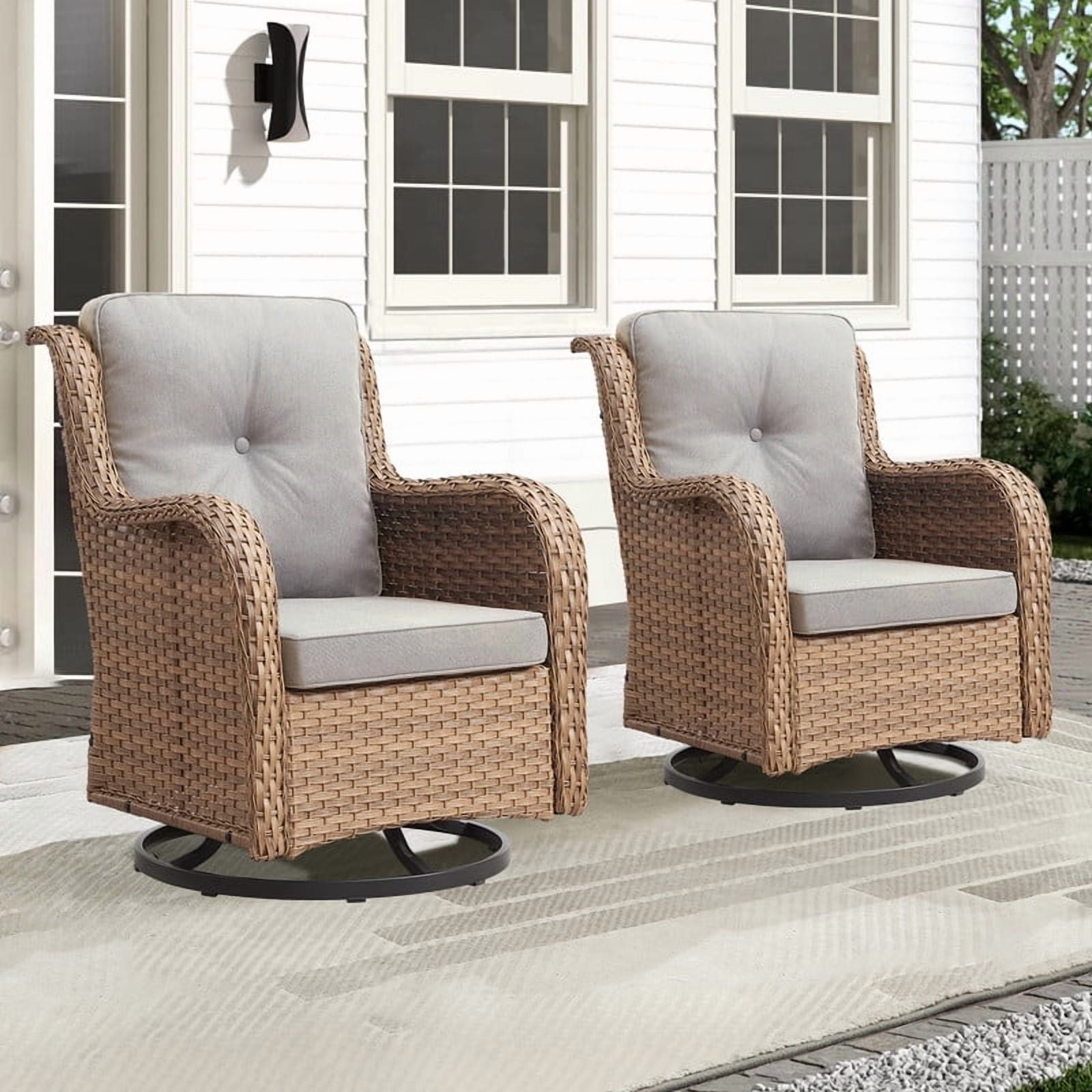 Unnifurnzi Outdoor Swivel Rocker Patio Chairs-Wicker Patio Swivel Chai