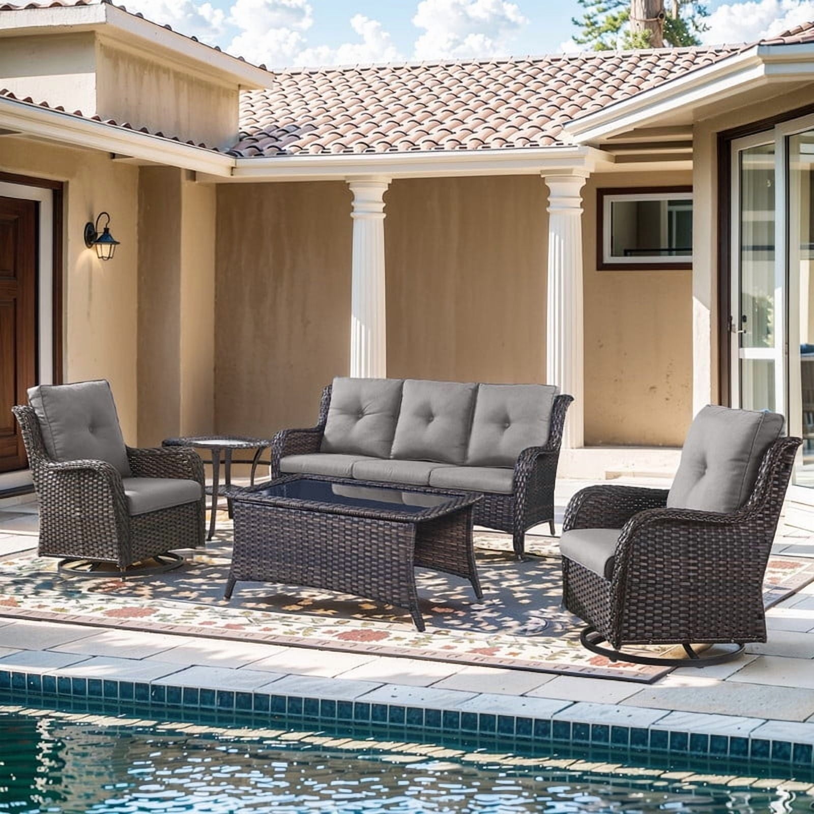 Unnifurnzi Wicker Outdoor Conversation Set-5 Pieces Outdoor Wicker Hig