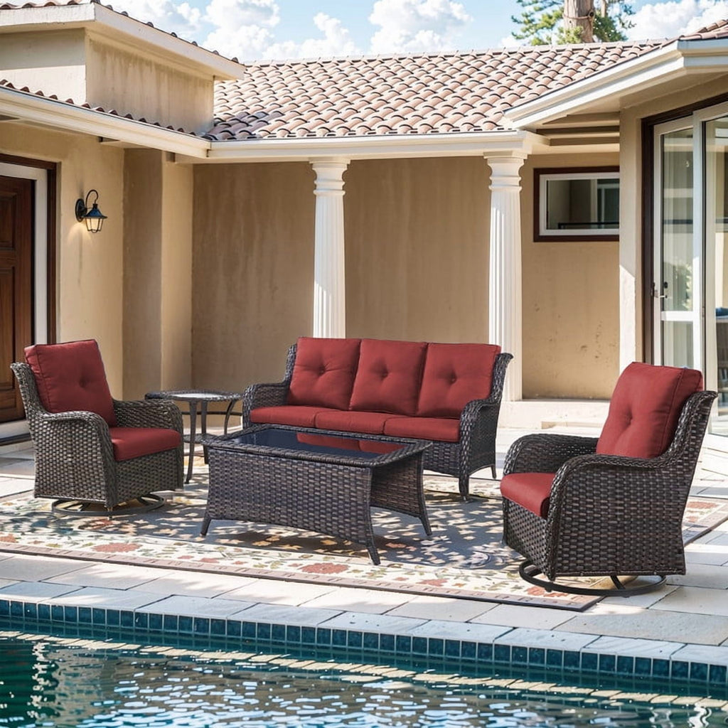 Unnifurnzi Wicker Outdoor Conversation Set-5 Pieces Outdoor Wicker Hig