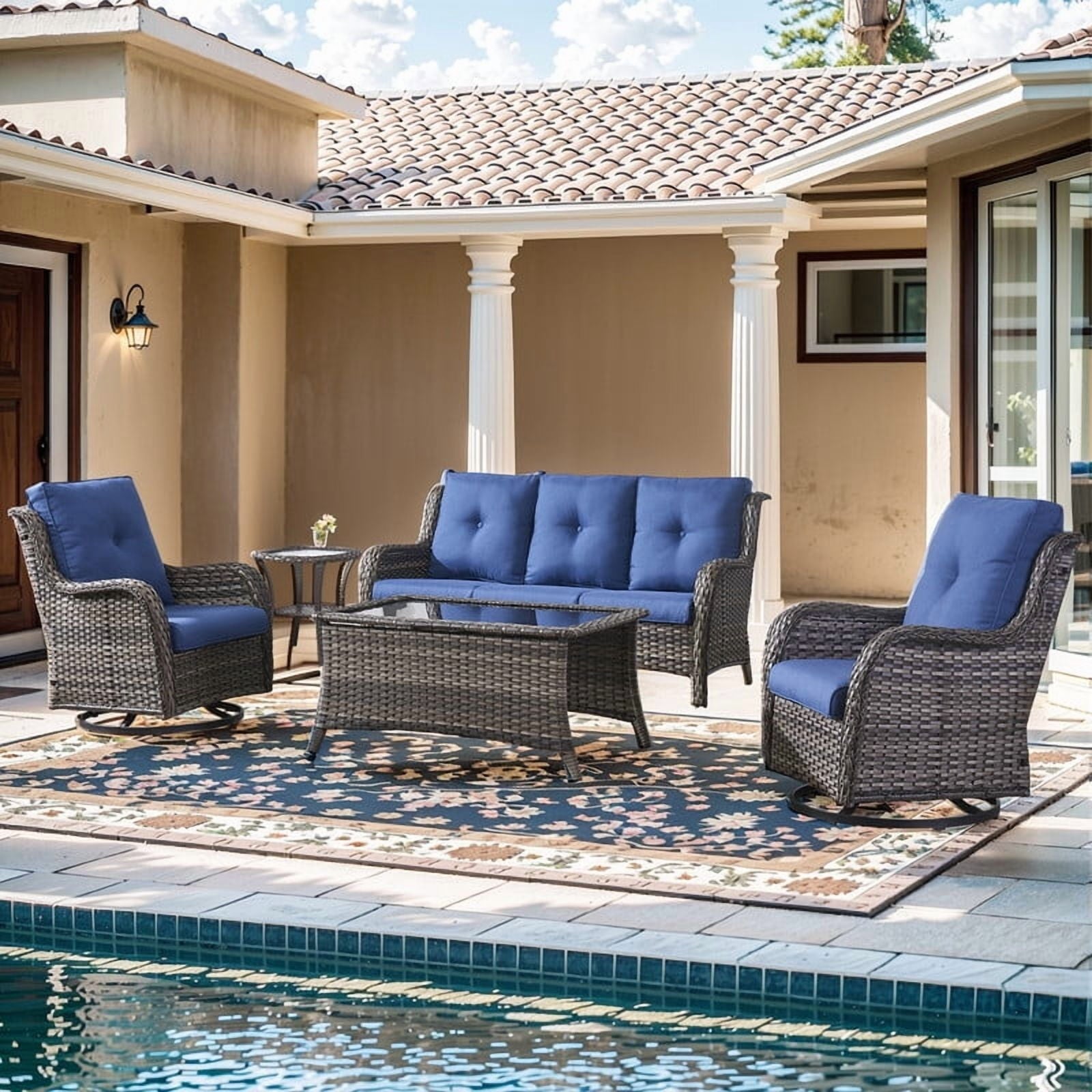 Unnifurnzi Wicker Outdoor Conversation Set-5 Pieces Outdoor Wicker Hig