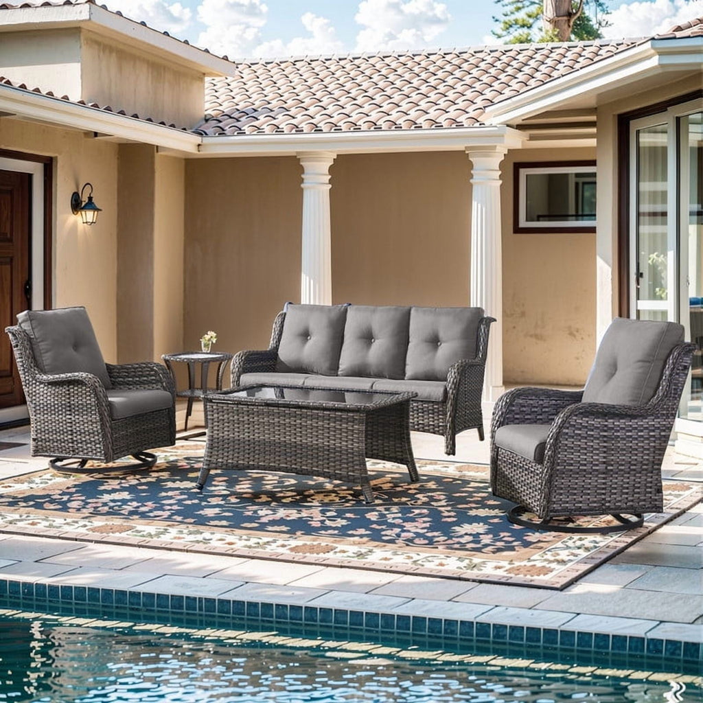 Unnifurnzi Wicker Outdoor Conversation Set-5 Pieces Outdoor Wicker Hig