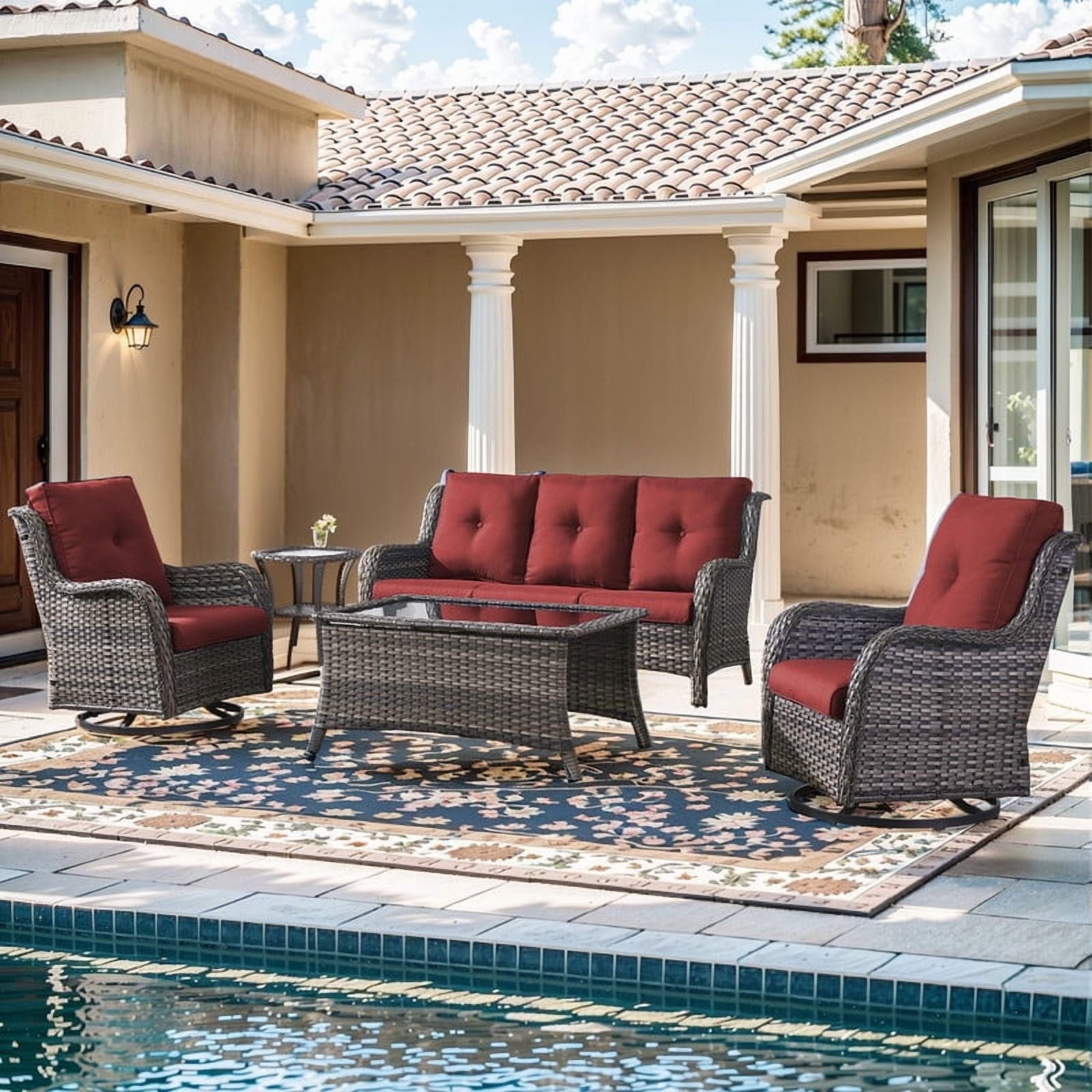 Unnifurnzi Wicker Outdoor Conversation Set-5 Pieces Outdoor Wicker Hig