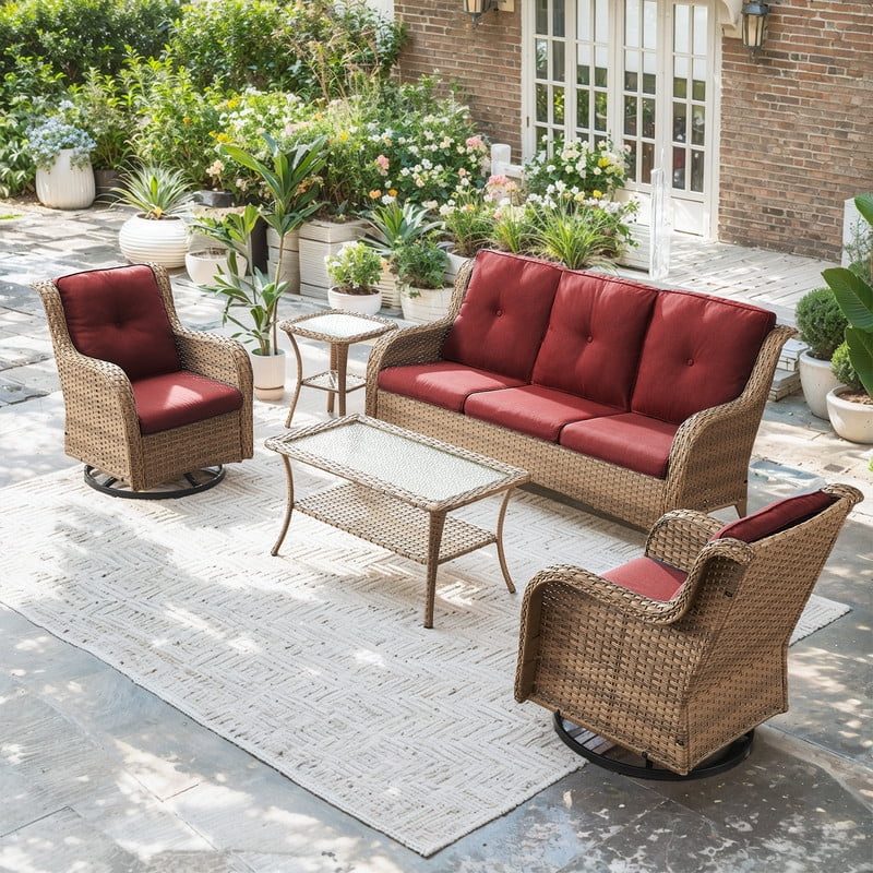 Unnifurnzi Wicker Outdoor Conversation Set-5 Pieces Outdoor Wicker Hig