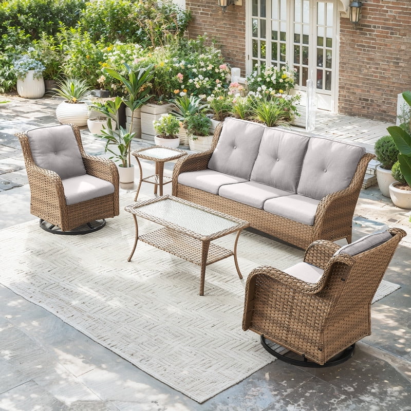 Unnifurnzi Wicker Outdoor Conversation Set-5 Pieces Outdoor Wicker Hig