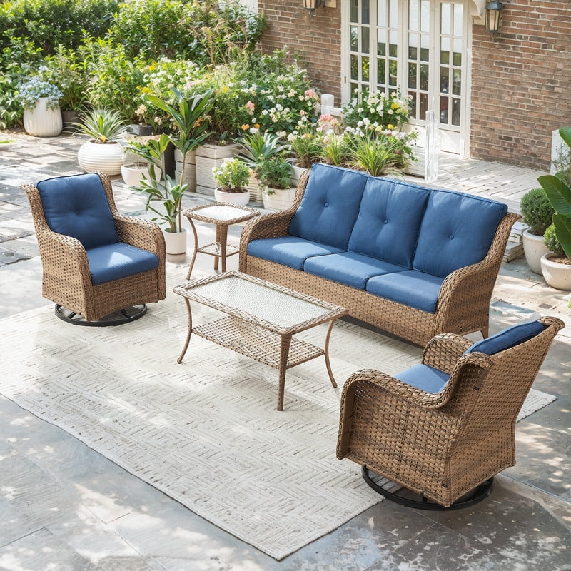 Unnifurnzi Wicker Outdoor Conversation Set-5 Pieces Outdoor Wicker Hig