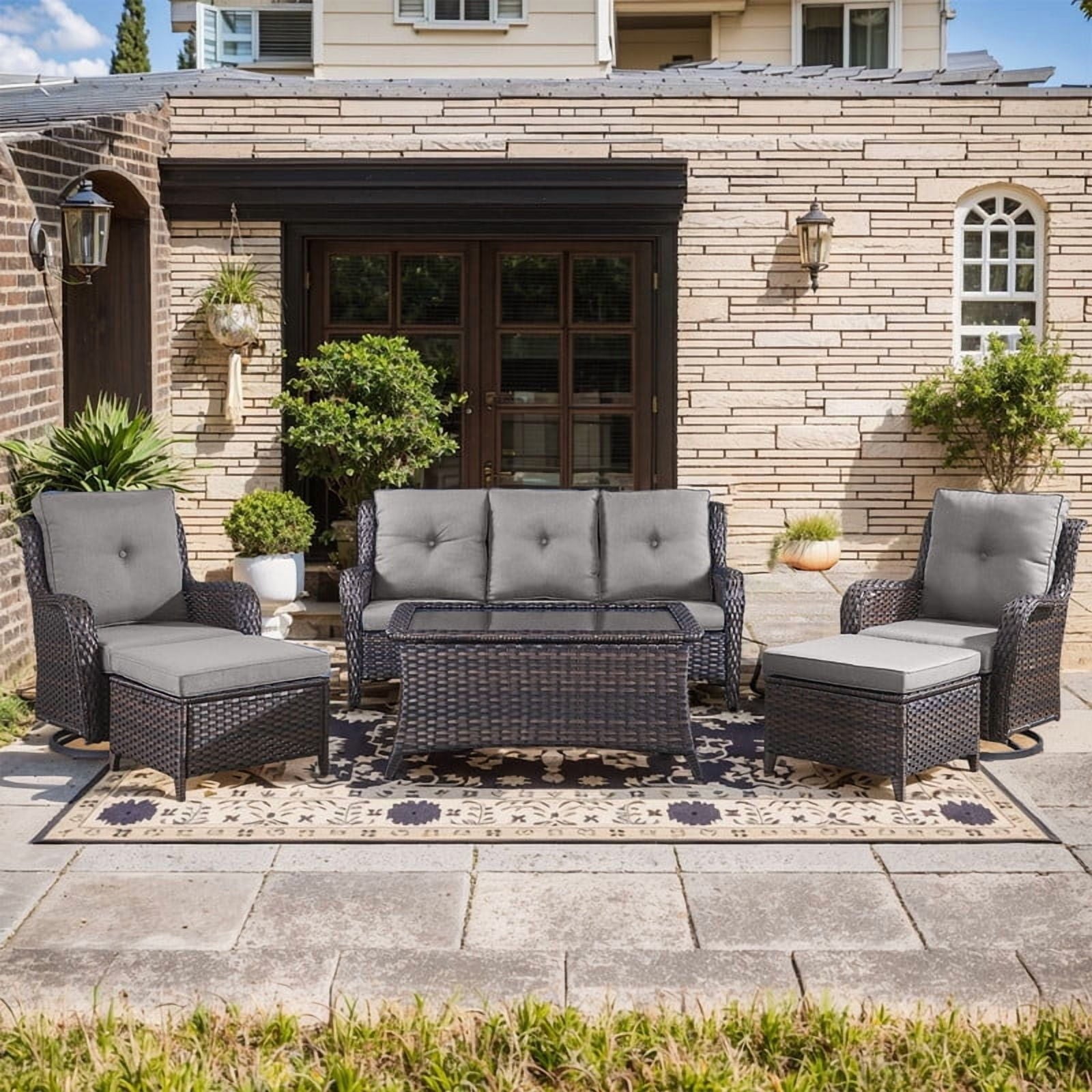 Unnifurnzi Wicker Outdoor Conversation Set-5 Pieces Outdoor Wicker Hig