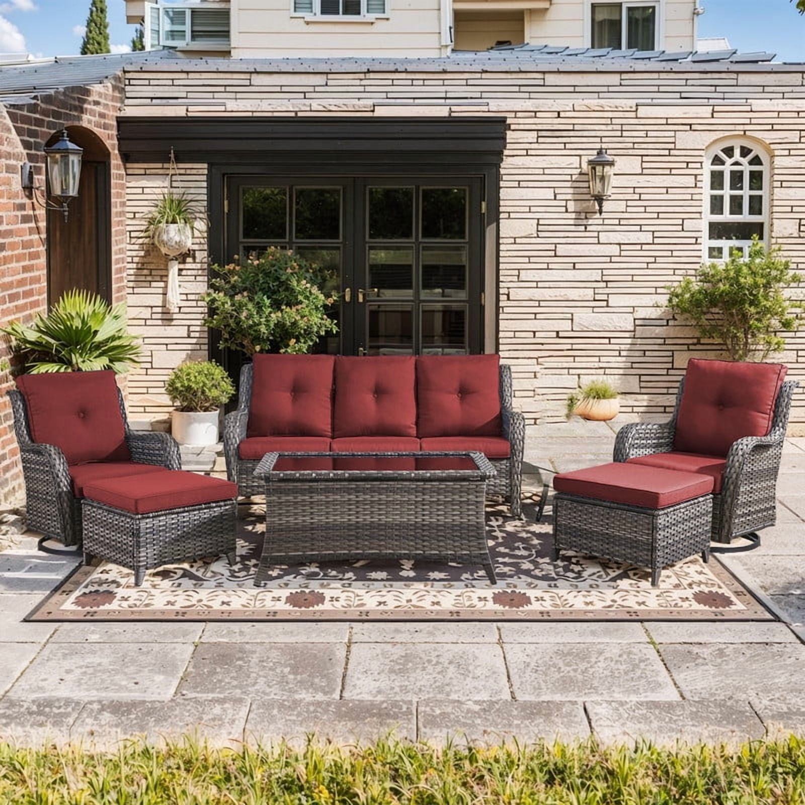 Unnifurnzi Wicker Outdoor Conversation Set-5 Pieces Outdoor Wicker Hig
