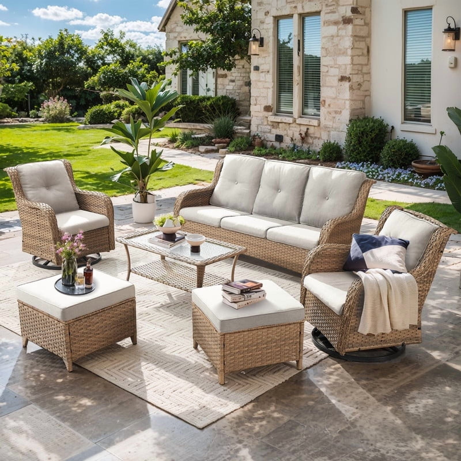 Unnifurnzi Wicker Outdoor Conversation Set-5 Pieces Outdoor Wicker Hig