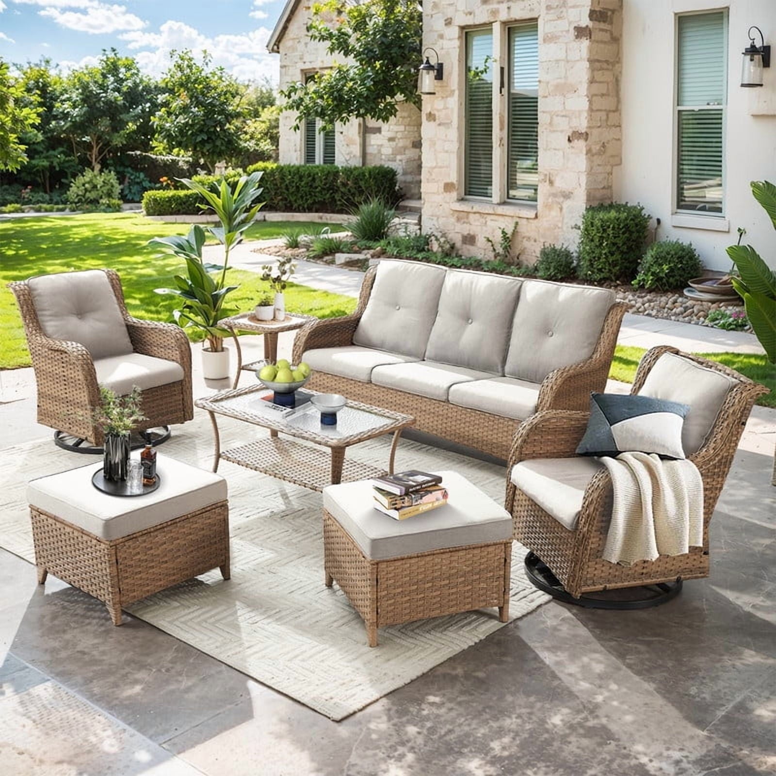 Unnifurnzi Wicker Outdoor Conversation Set-5 Pieces Outdoor Wicker Hig