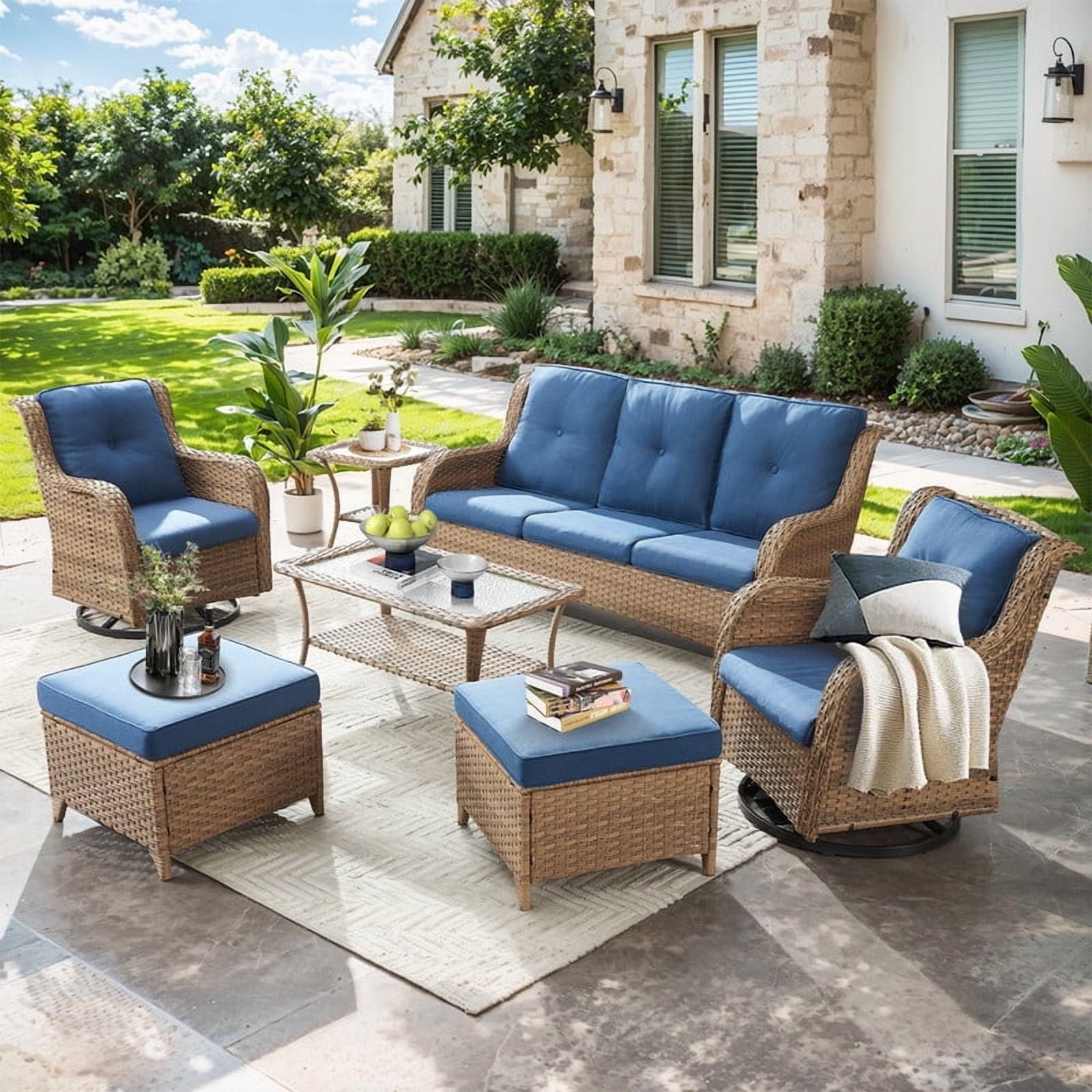 Unnifurnzi Wicker Outdoor Conversation Set-5 Pieces Outdoor Wicker Hig