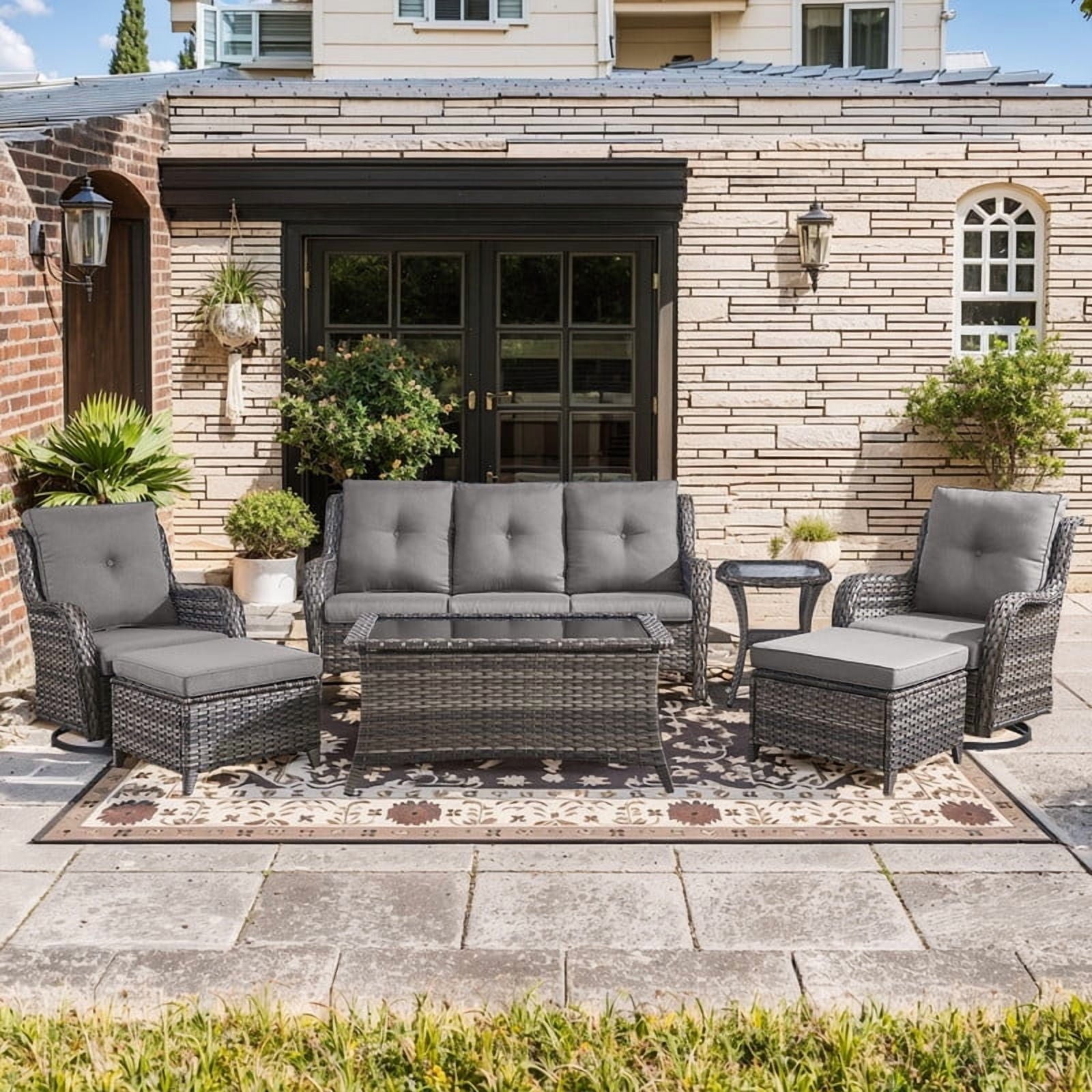 Unnifurnzi Wicker Outdoor Conversation Set-5 Pieces Outdoor Wicker Hig