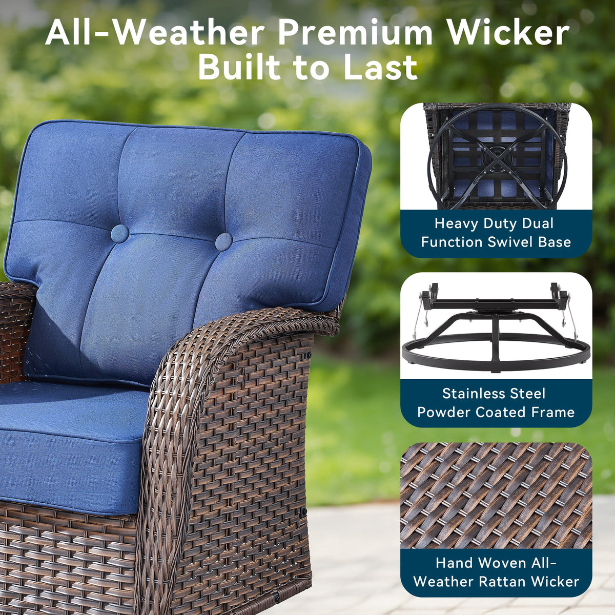 Unnifurnzi Outdoor Swivel Rocker Chairs Set of 2-Swivel Patio Chairs with 5" Thick Cushions Patio Chairs for Deck Porch Poolside Balcony