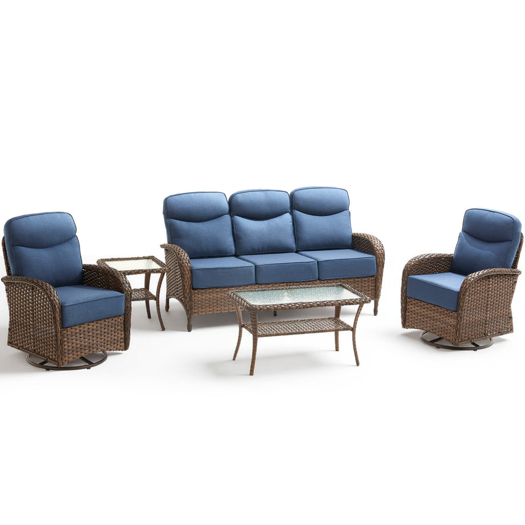 Unnifurnzi Patio Furniture Set-6'' Thick Cushions Outdoor Furniture with Swivel Rocker Chairs Outdoor Couch and Ottomans Wicker Patio Furniture for Deck Porch Garden Poolside